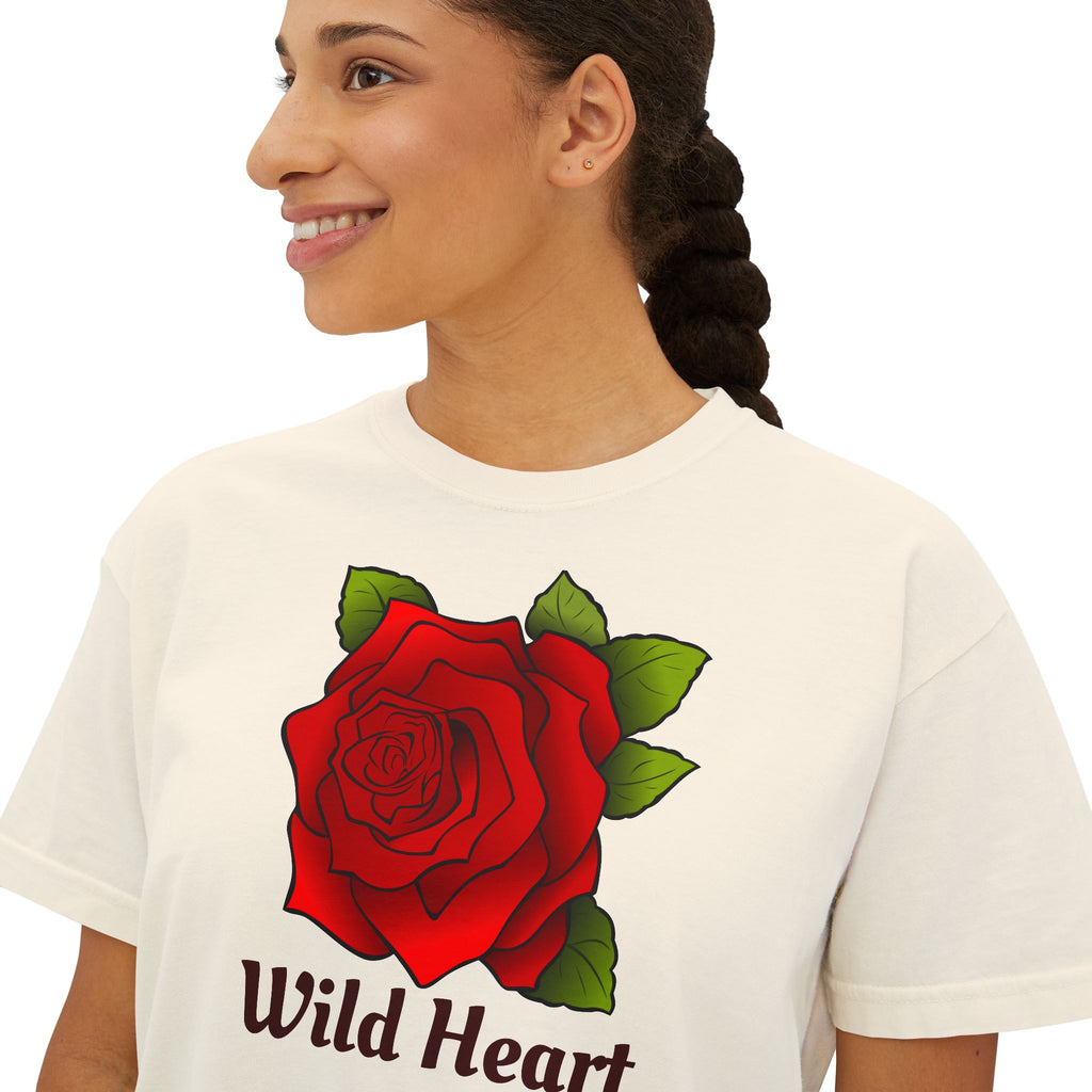 Wild Heart Rose T-Shirt for Women Vintage Floral Boxy Tee