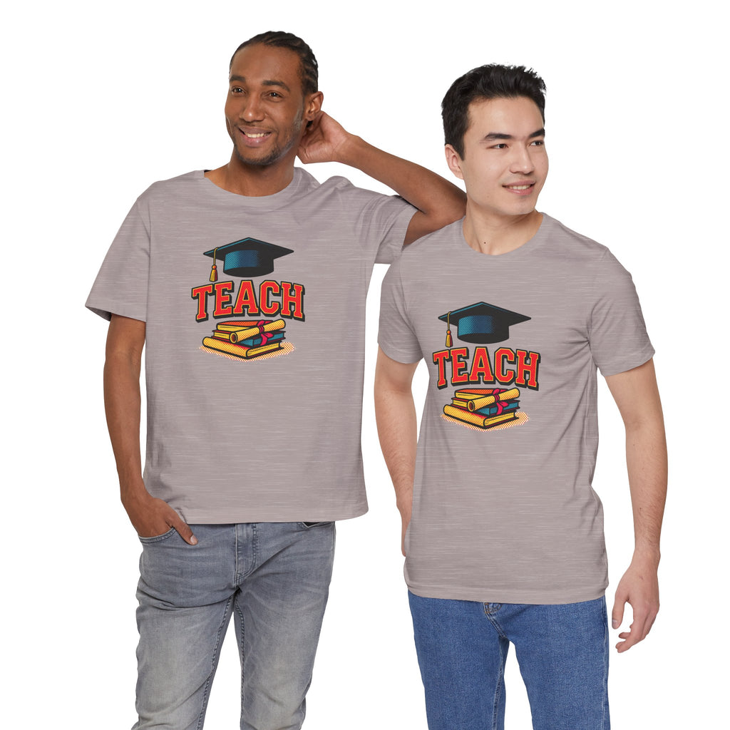 Teach Graduation T‑Shirt — Teacher Gift Tee with Cap & Books Design