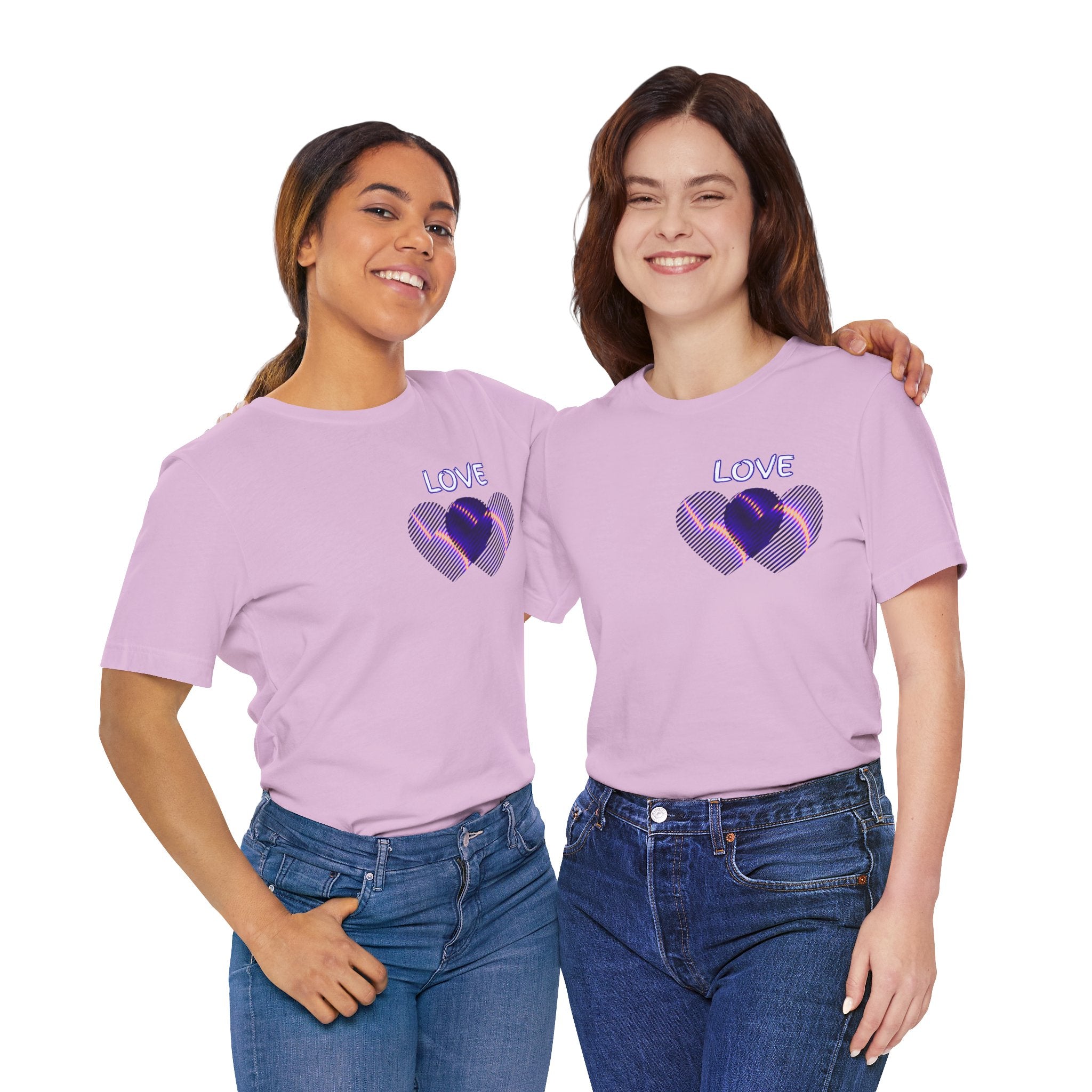 Love Heart Graphic Tee — Retro Purple Striped Hearts