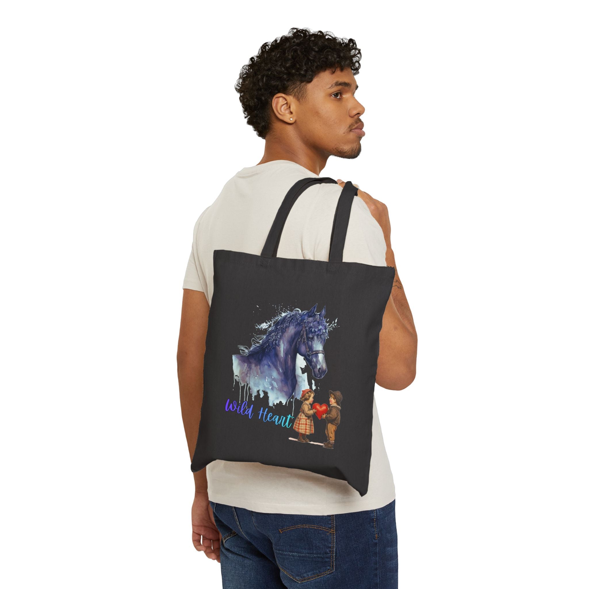 Wild Heart Horse Tote Bag, Horse Lover Gift, Romantic Canvas Tote, Valentine Gift, Cute Horse Bag