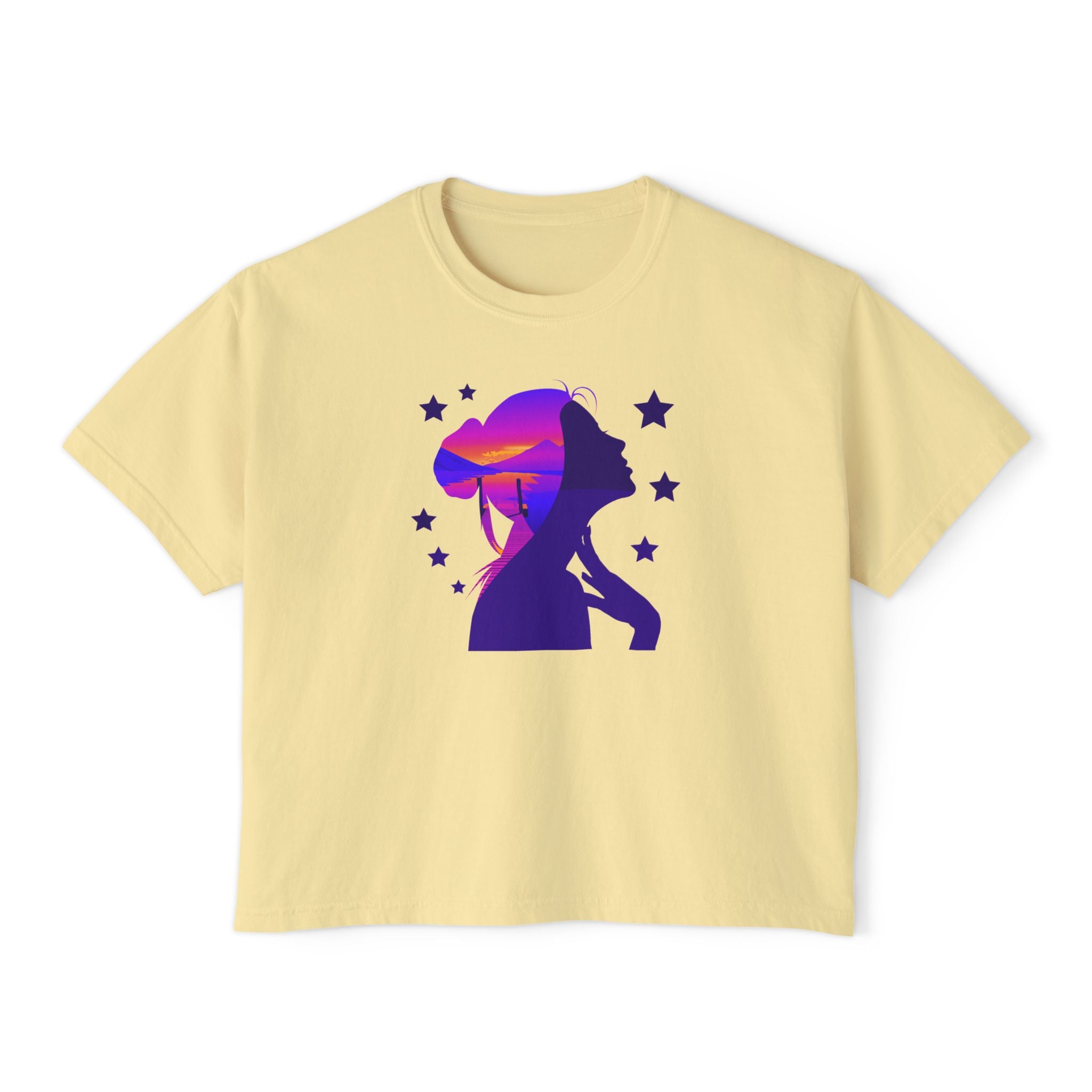 Women's Boxy Tee — Purple Sunset Silhouette Tee for Girls & Teens