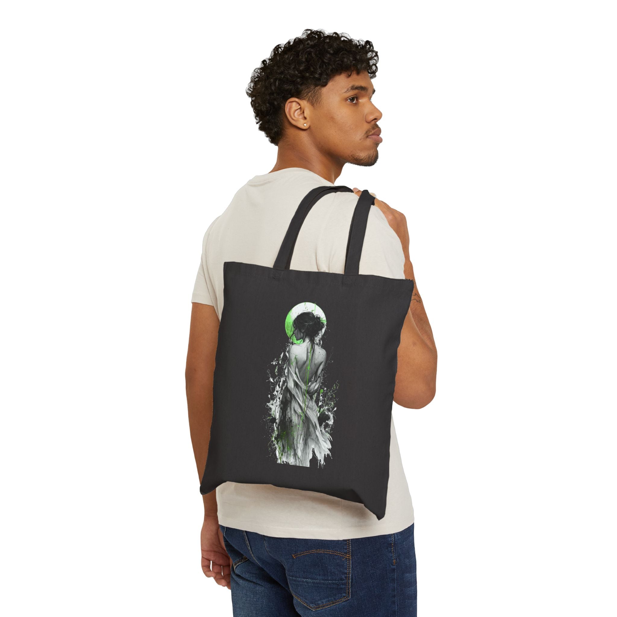 Canvas Tote Bag - Green Moon Muse Illustration