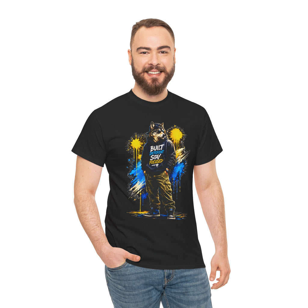 Raccoon Street Art Tee — "Built Not Born" Graphic T-Shirt