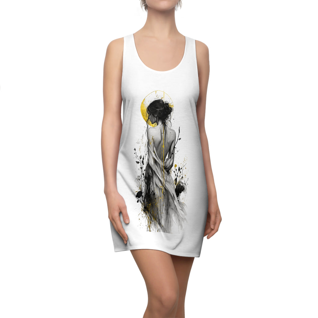 Boho Minimalist Woman Dress | Artistic Print Summer Tank Dress