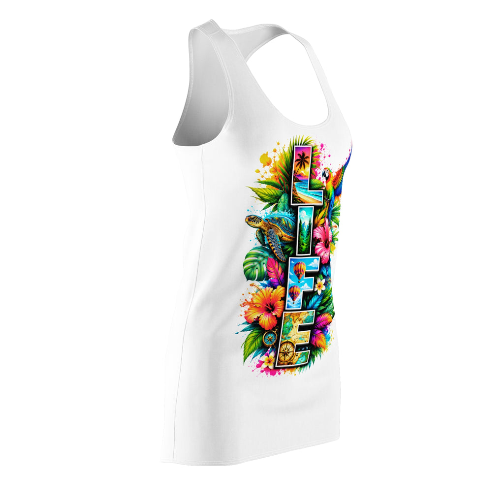 Tropical "Life" Racerback Dress — Floral Parrot Beach Sundress