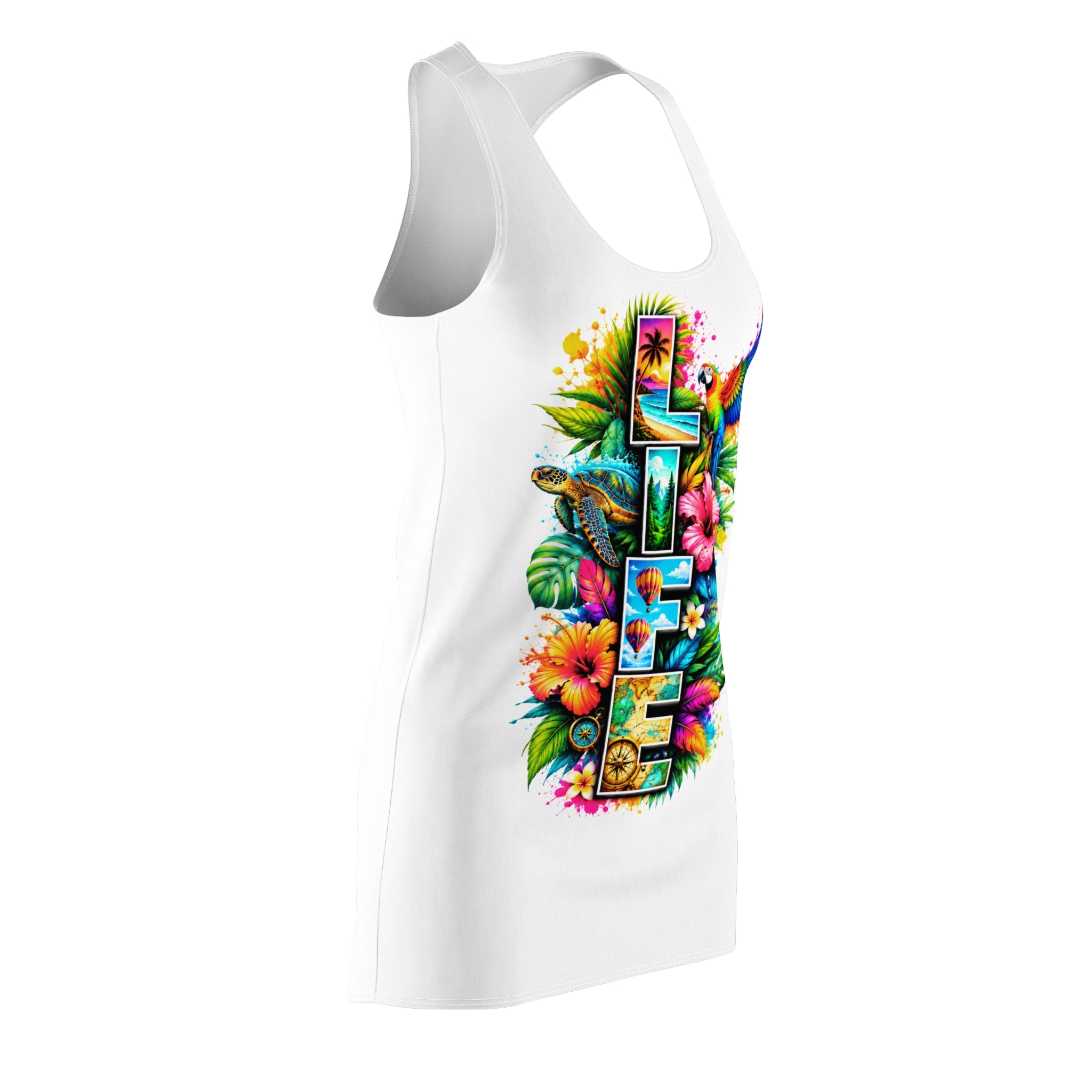Tropical "Life" Racerback Dress — Floral Parrot Beach Sundress