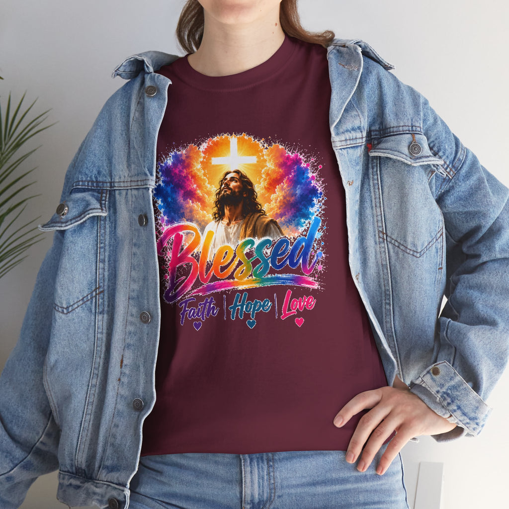 Blessed Faith Hope Love Shirt, Jesus Cross Christian Tee, Religious Gift, Colorful Faith Unisex T-Shirt