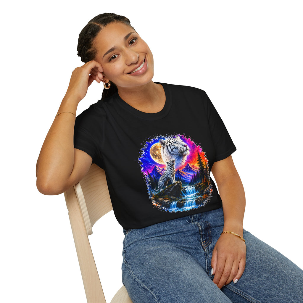 White Tiger Moon T-Shirt | Colorful Wildlife Graphic Tee | Big Cat Lover Gift | Nature Shirt