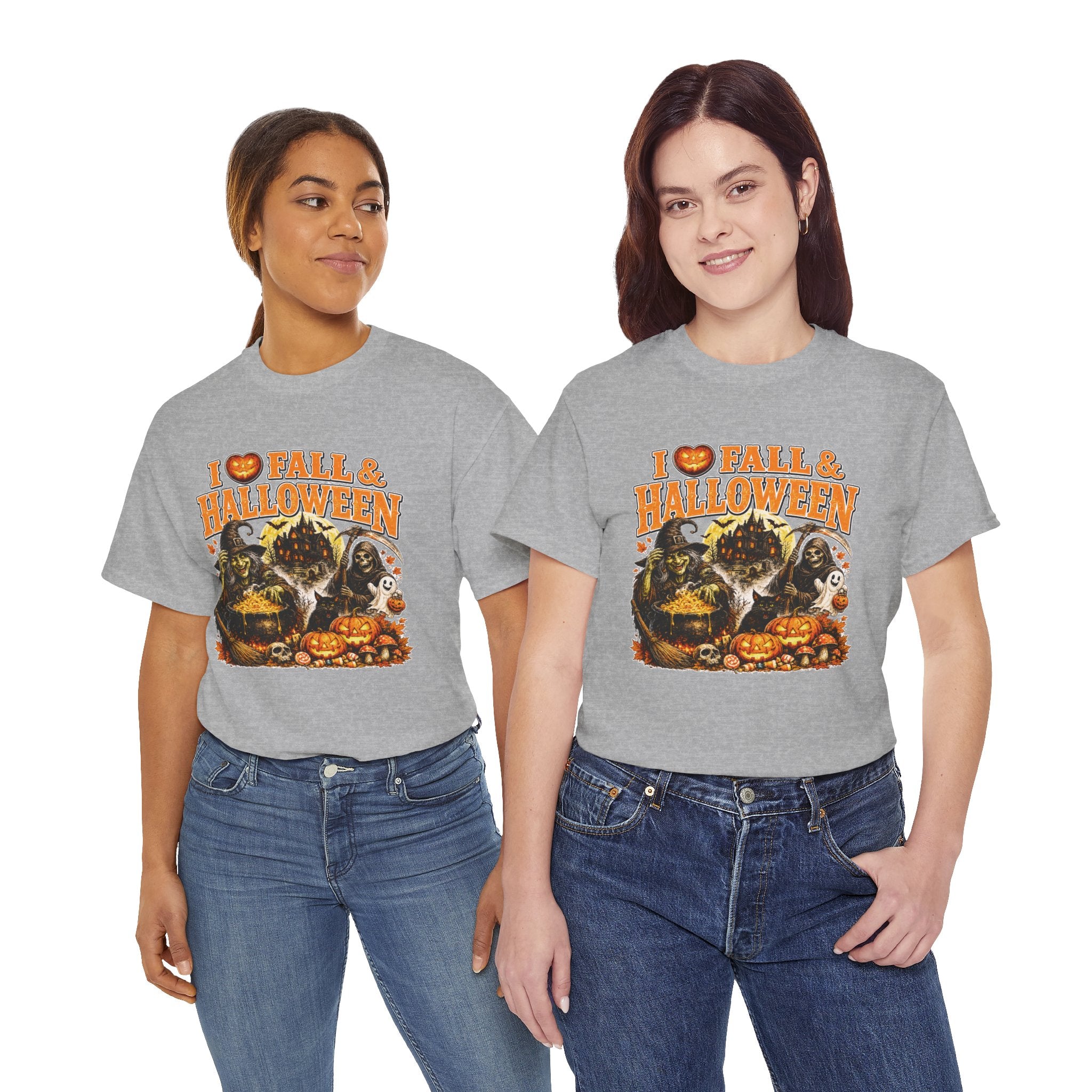 I Love Fall & Halloween T-Shirt | Vintage Halloween Shirt | Spooky Pumpkin Witch Tee | Cute Fall Graphic Tee | Autumn Lover Gift