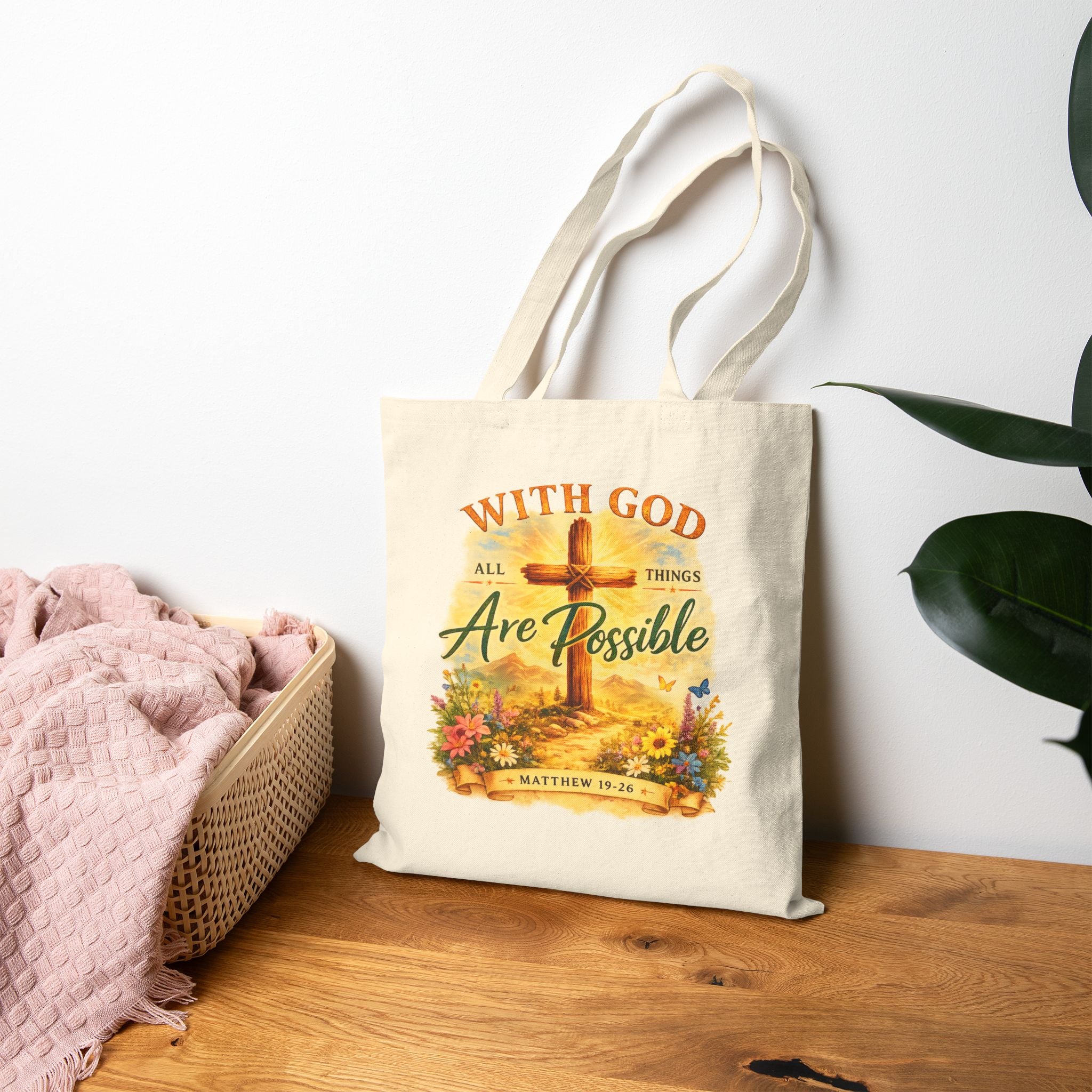 Christian Tote Bag – With God All Things Are Possible | Matthew 19:26 Faith Tote Bag | Religious Gift for Women