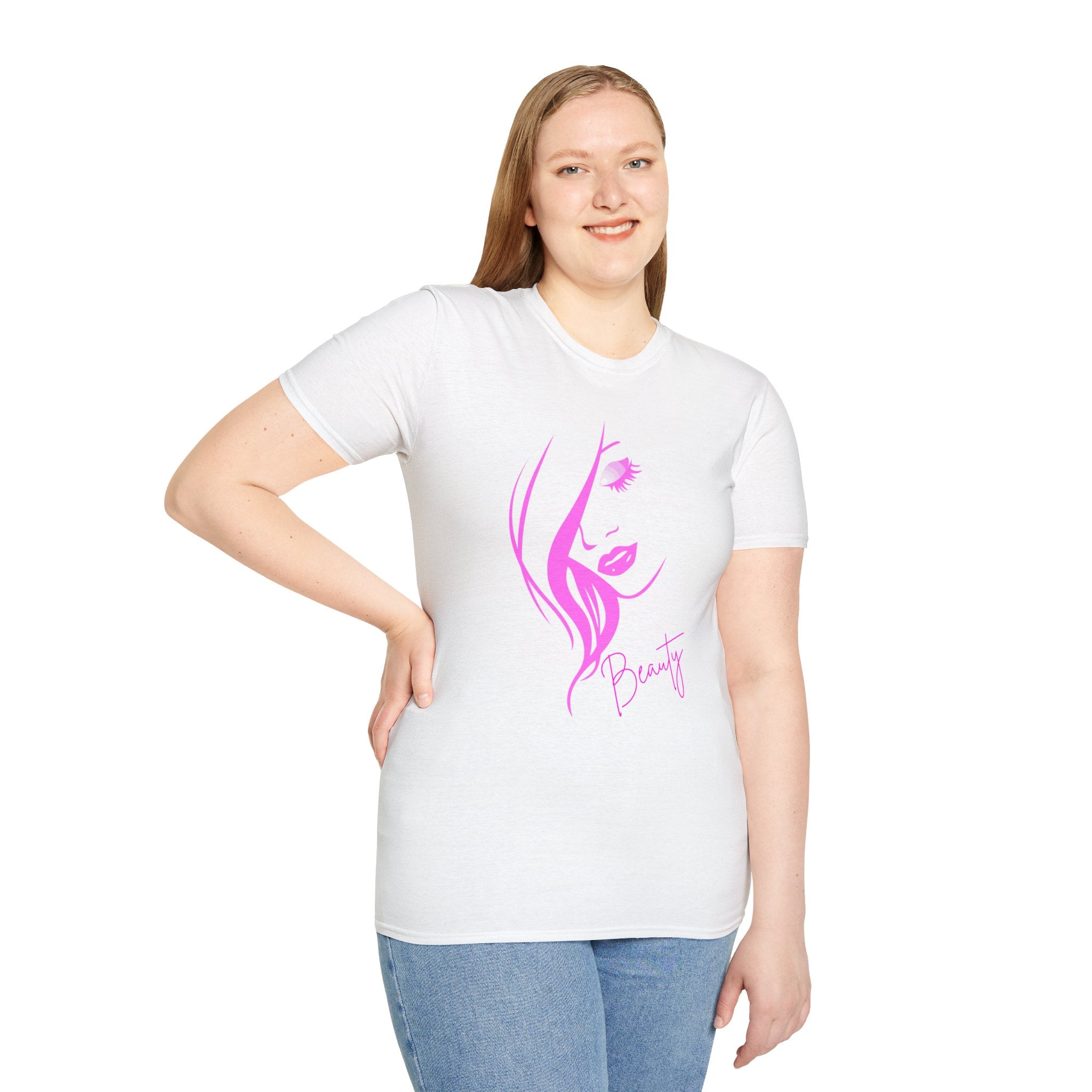 Beauty Face Line Art T-Shirt, Makeup Artist Shirt, Aesthetic Pink Graphic Tee, Gift for Women
