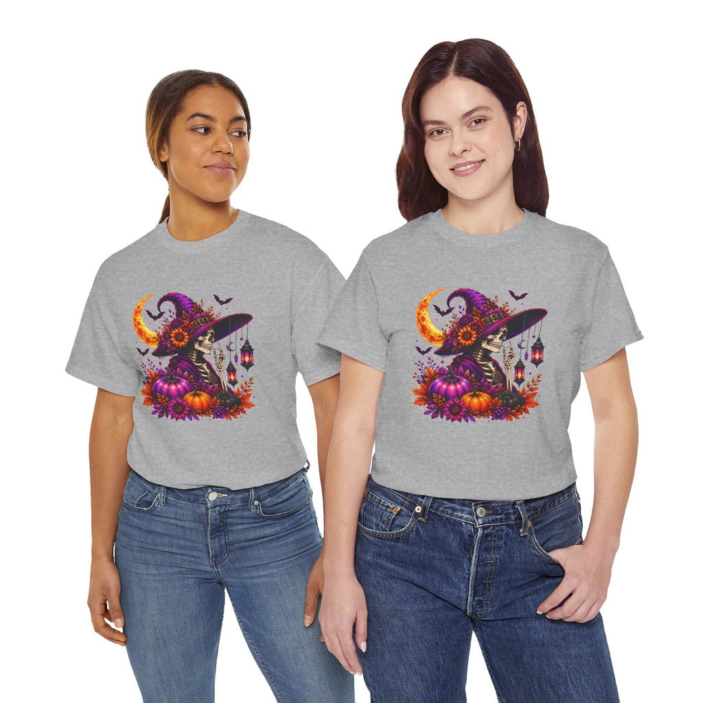 Halloween Witch Skeleton T-Shirt, Spooky Pumpkin Moon Tee, Gothic Fall Graphic Shirt, Halloween Gift for Her