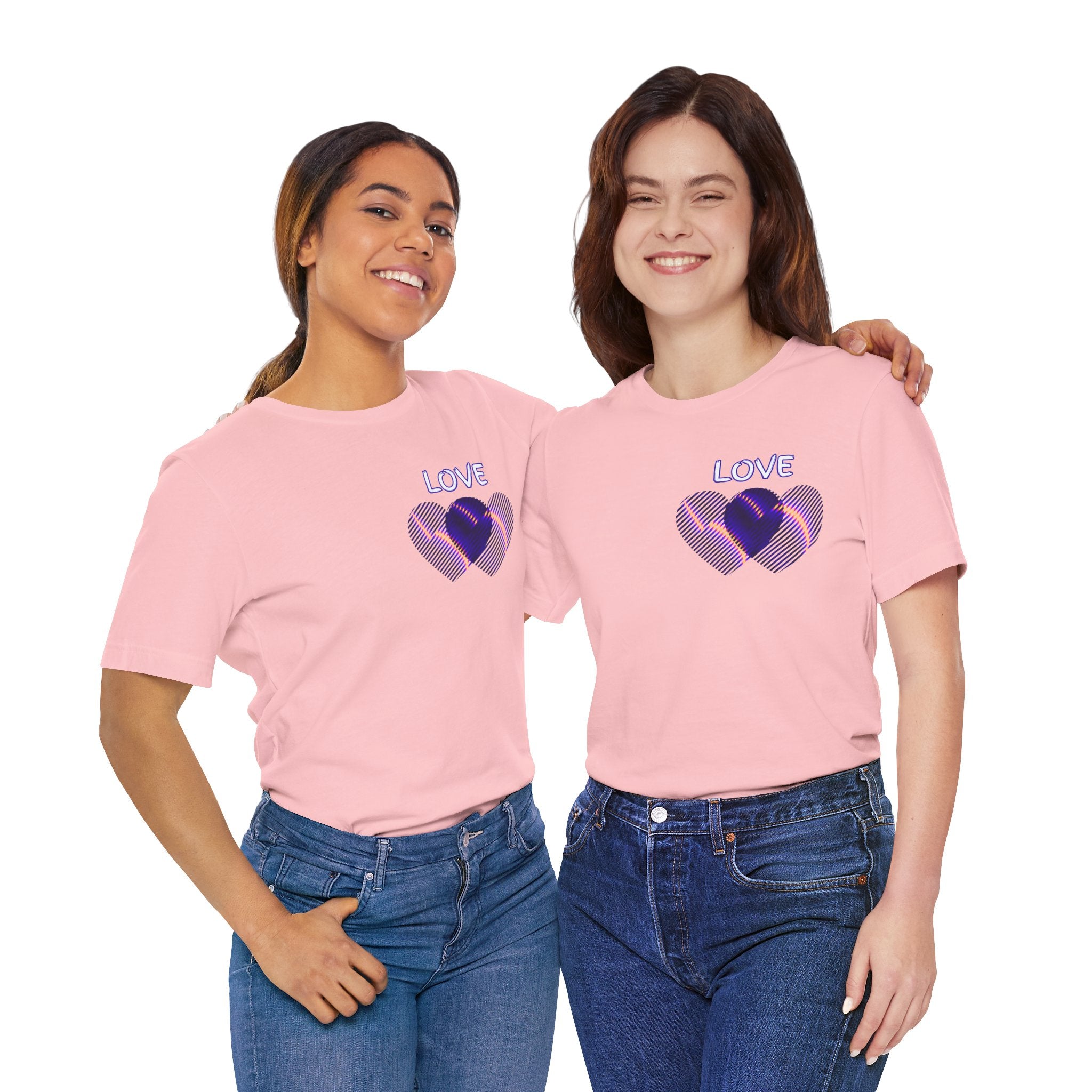 Love Heart Graphic Tee — Retro Purple Striped Hearts