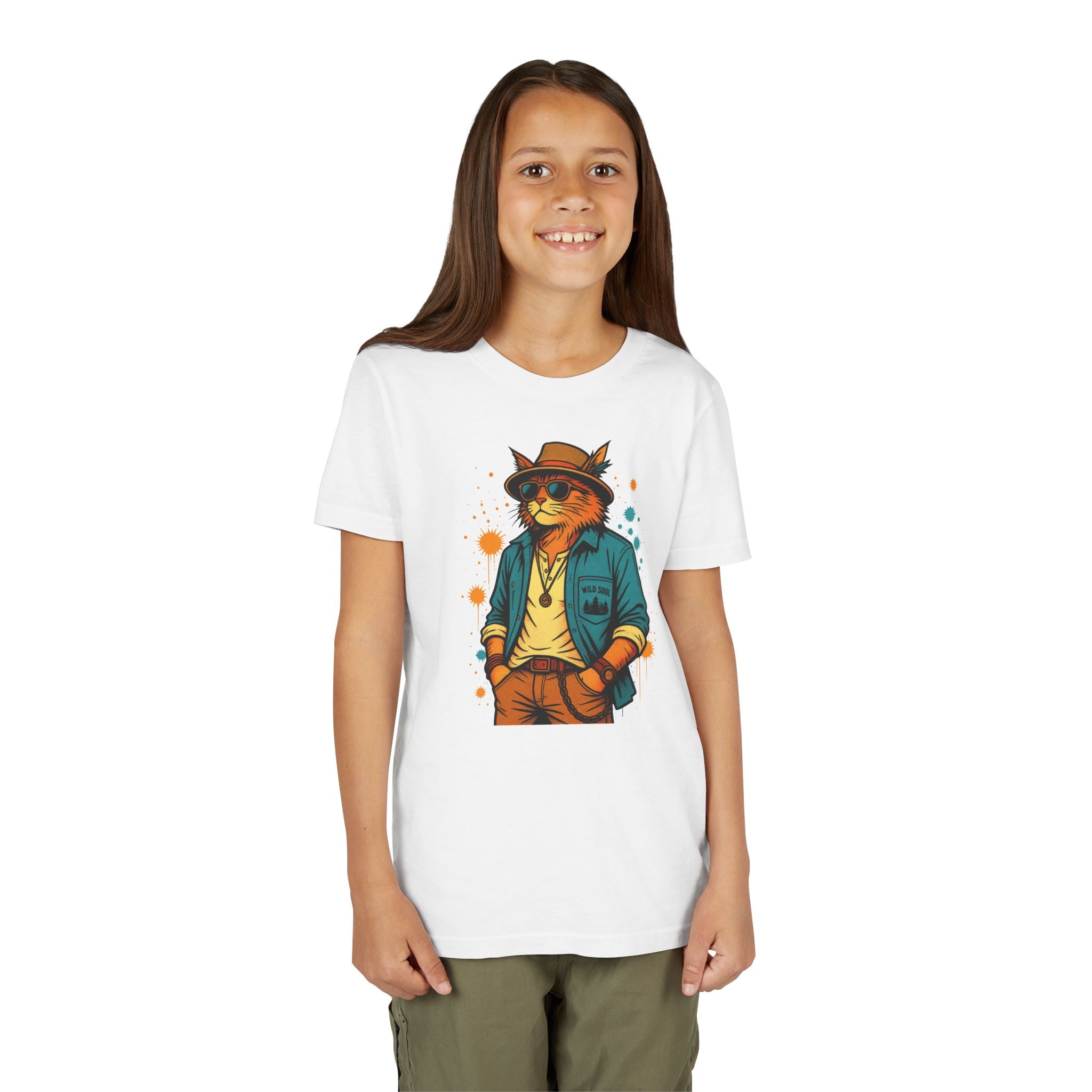 Youth Cat Graphic Tee — Cool Retro Cat in Sunglasses Kids T-Shirt