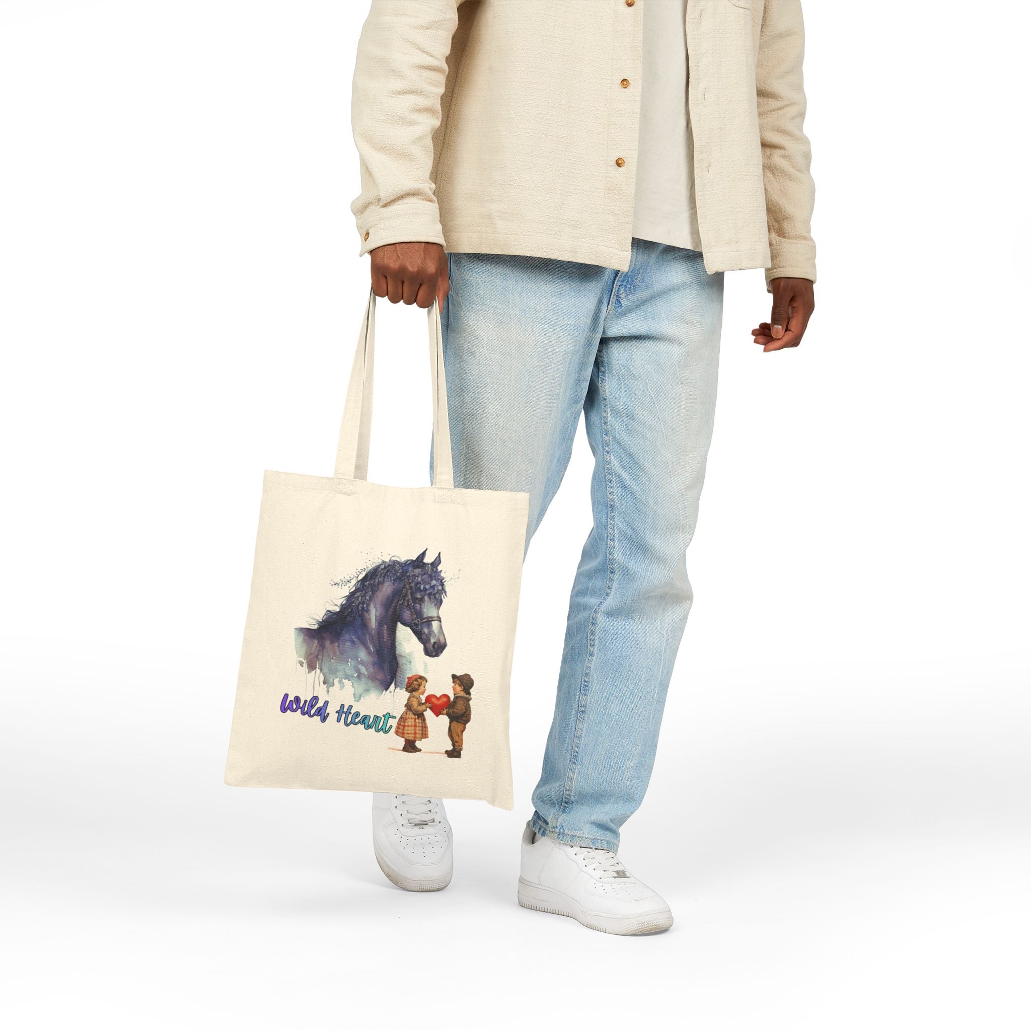 Wild Heart Horse Tote Bag, Horse Lover Gift, Romantic Canvas Tote, Valentine Gift, Cute Horse Bag