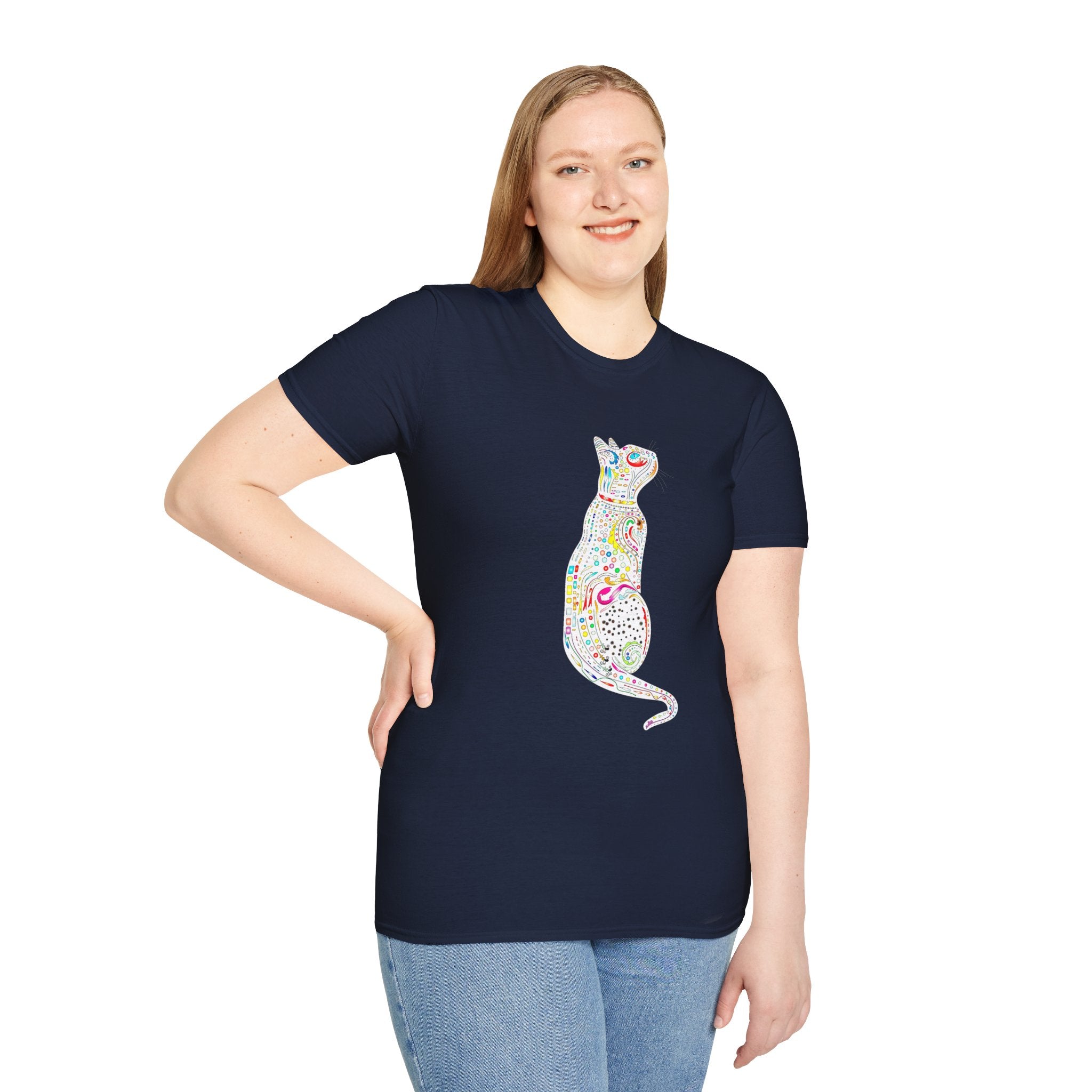 Cat Lover Shirt, Colorful Cat Graphic T-Shirt, Cute Cat Silhouette Tee