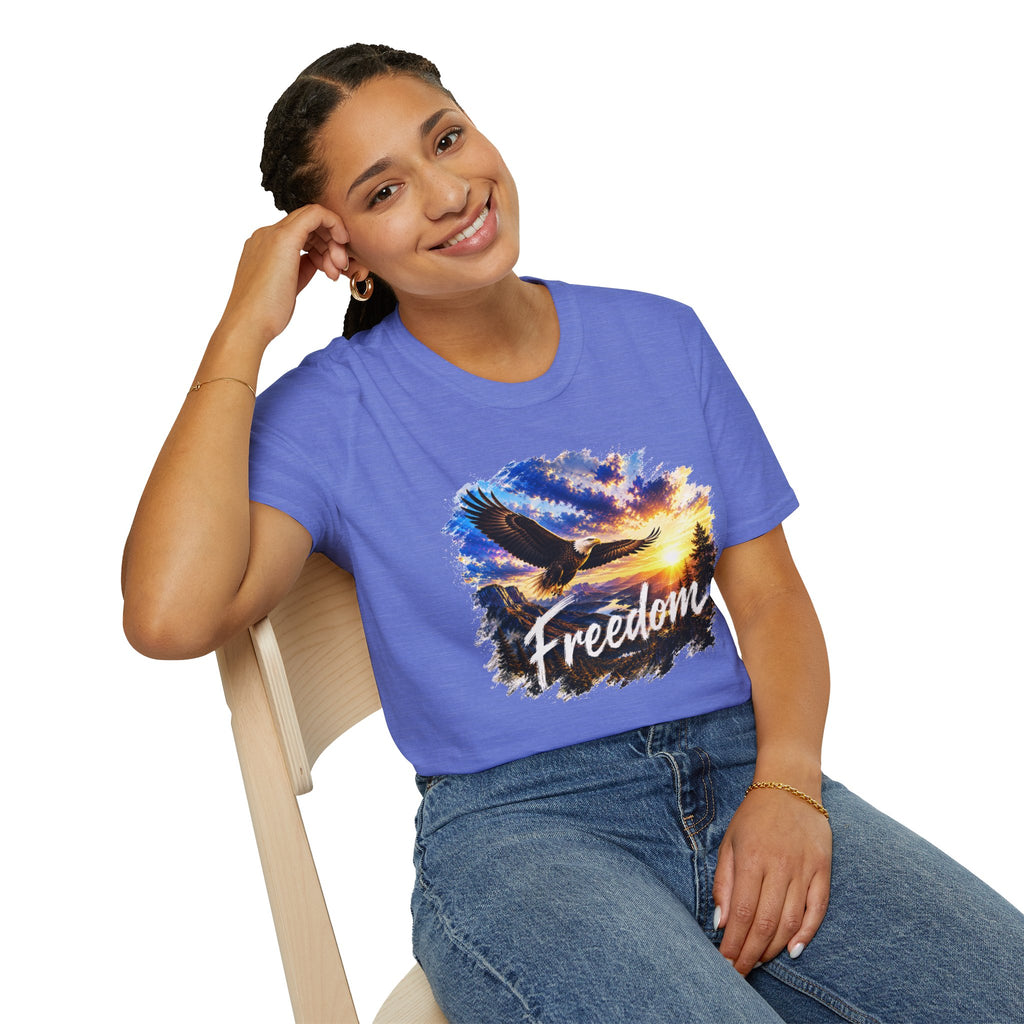 Freedom Eagle T-Shirt, Soaring Eagle Graphic Tee, Sunset Wildlife Shirt, Nature Lover Gift, Unisex Outdoor Tee