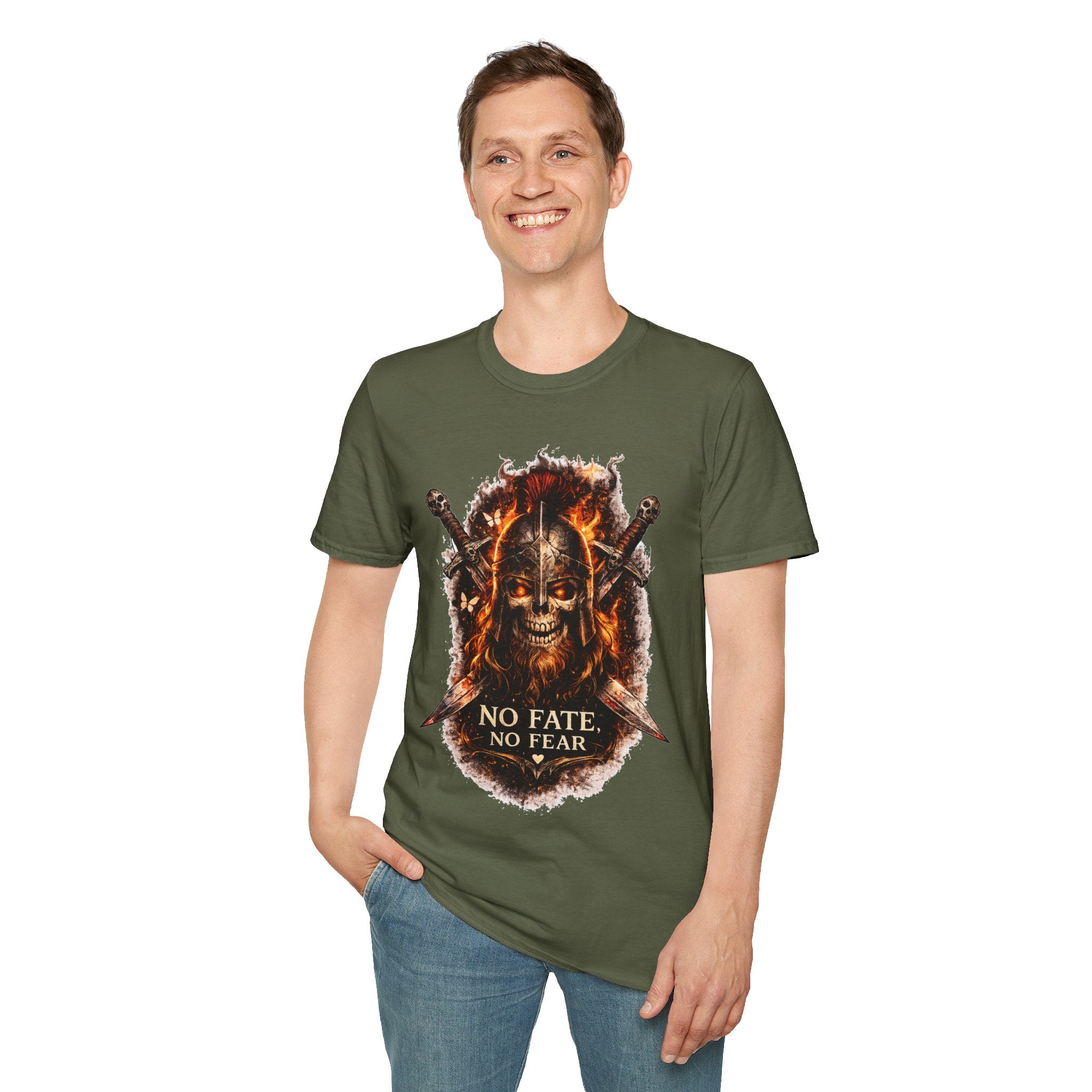 Viking Skull T-Shirt, Dragon Warrior Tee, Biker Graphic Shirt, Gothic Viking Shirt, No Fate No Fear Tee, Fantasy Streetwear