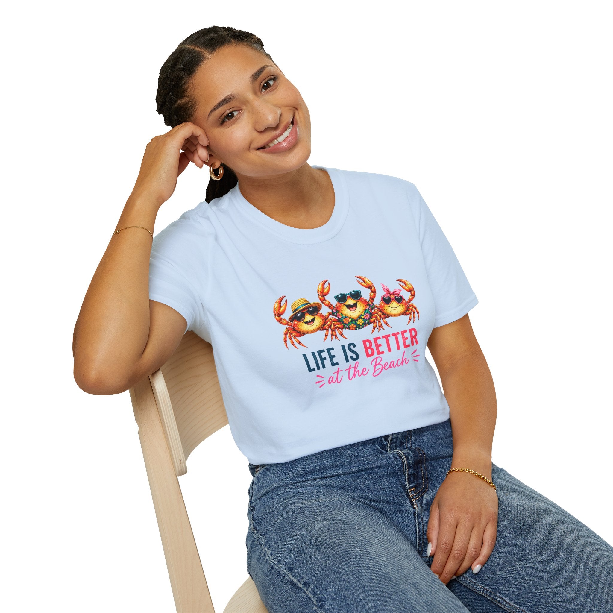 Funny Beach Crab T-Shirt | Life Is Better at the Beach Tee | Cute Summer Vacation Shirt | Coastal Graphic Tee | Ocean Lover Gift