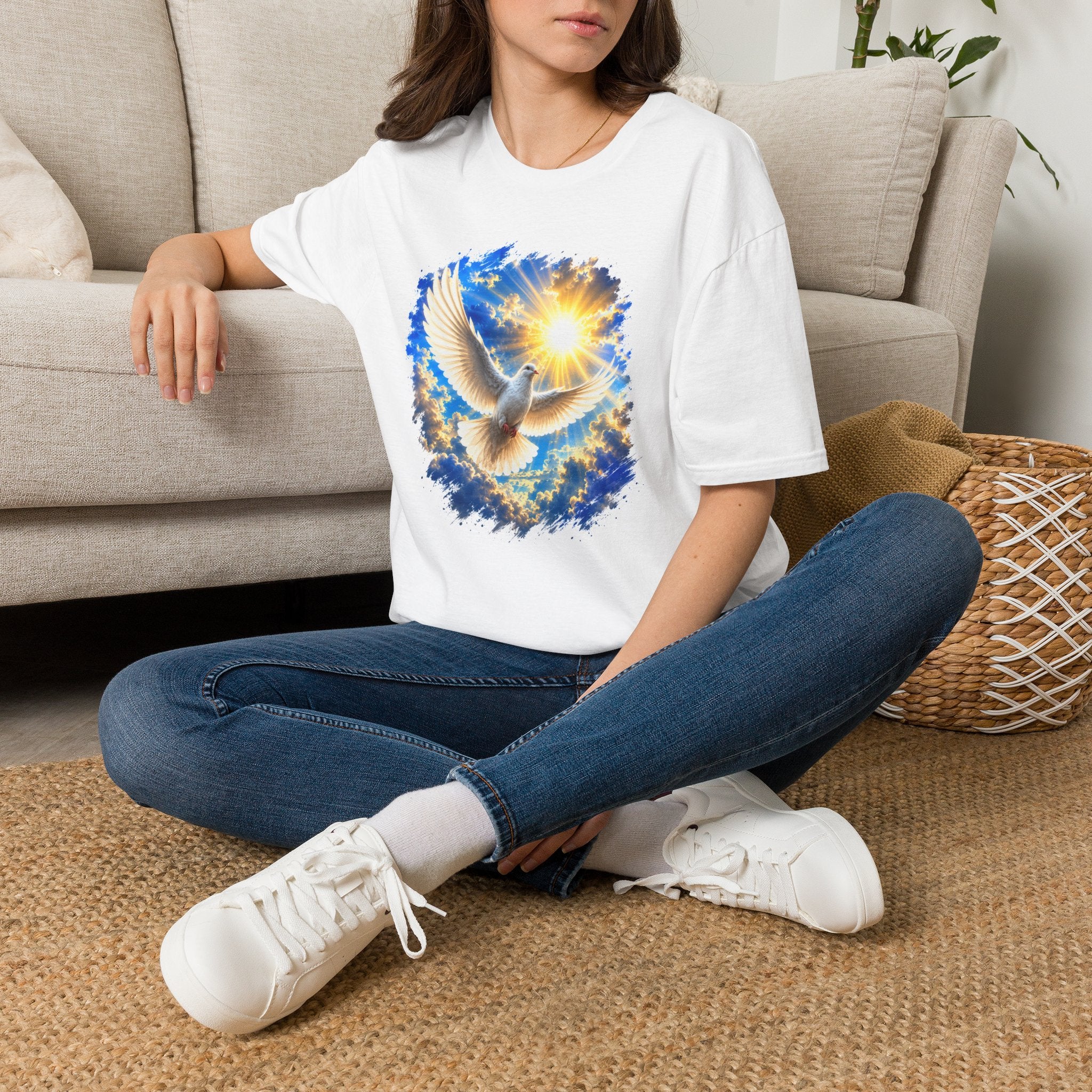 Dove of Light T-Shirt | White Dove Graphic Tee | Peace & Hope Shirt | Inspirational Bird Tee | Christian Gift | Unisex Graphic T-Shirt