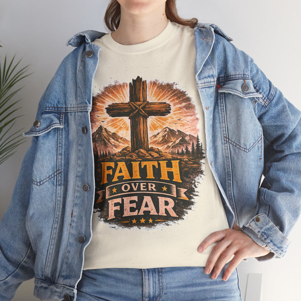 Faith Over Fear T-Shirt | Christian Cross Shirt | Religious Graphic Tee | Bible Verse Gift | Men's Faith Shirt