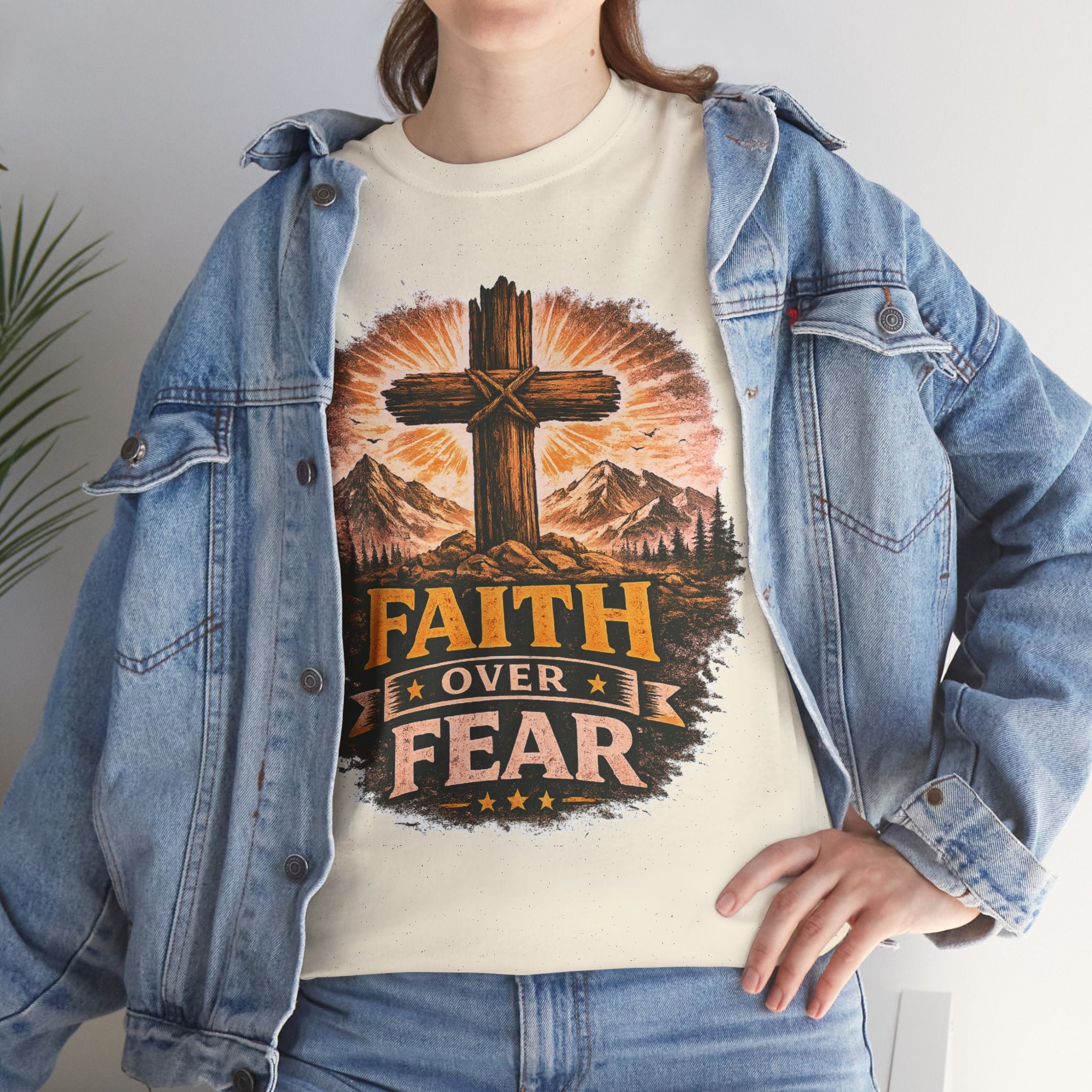 Faith Over Fear T-Shirt | Christian Cross Shirt | Religious Graphic Tee | Bible Verse Gift | Men's Faith Shirt