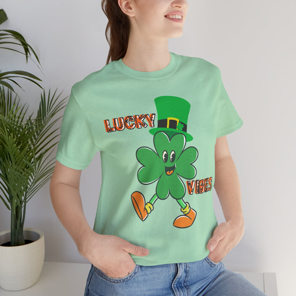 Lucky Vibes Saint Patrick's Day T-Shirt — Walking Shamrock Graphic Tee