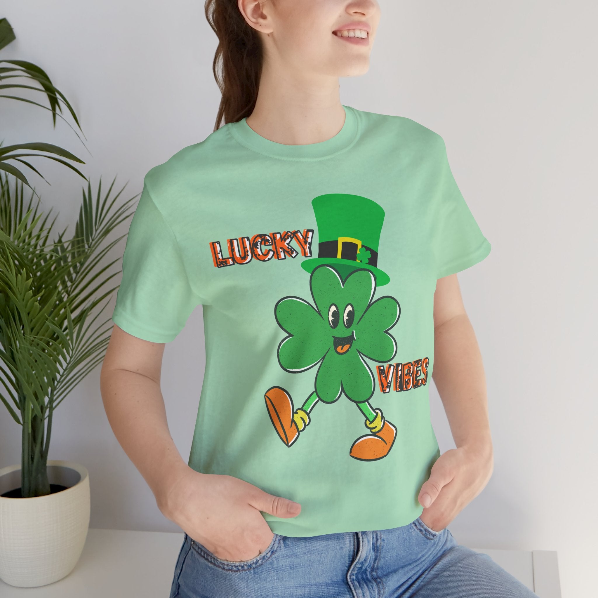 Lucky Vibes Saint Patrick's Day T-Shirt — Walking Shamrock Graphic Tee