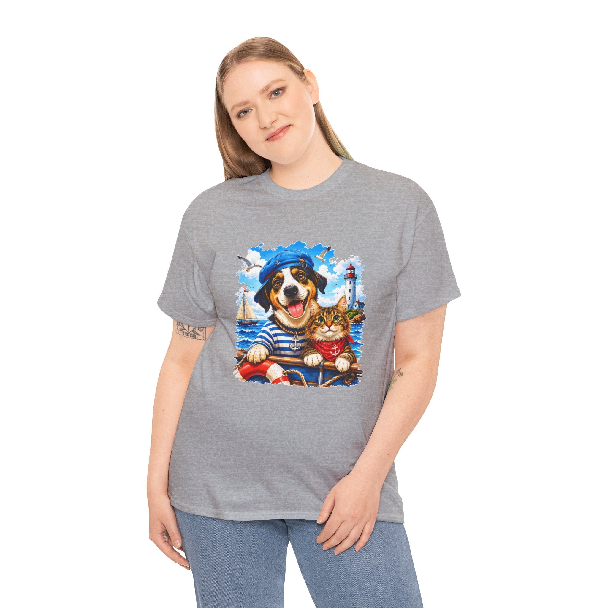 Nautical Dog & Cat T-Shirt | Sailor Pet Graphic Tee | Coastal Animal Lover Shirt | Beach Dog Cat Gift