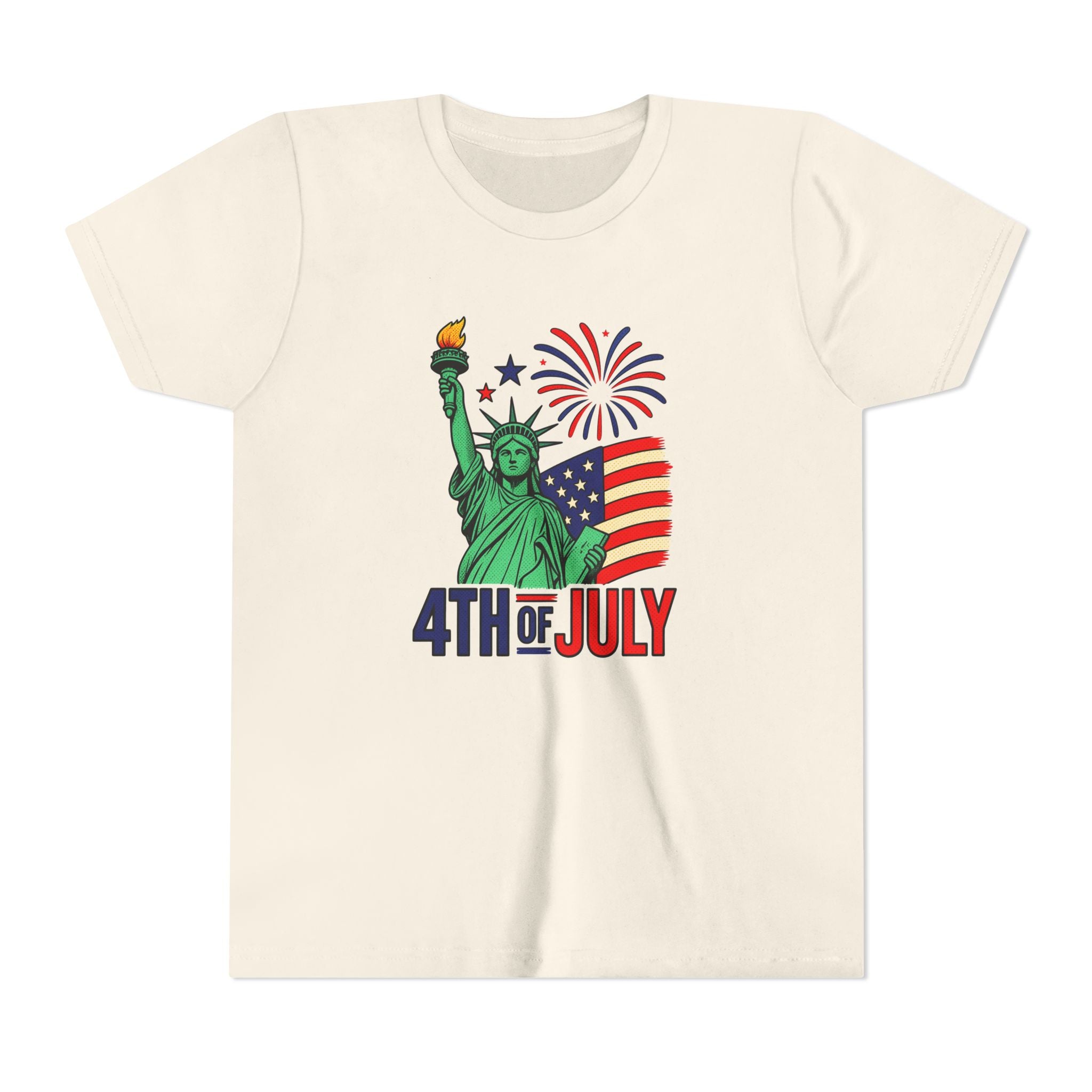 Kids 4th of July T-Shirt – Statue of Liberty, Flag & Fireworks Youth Tee