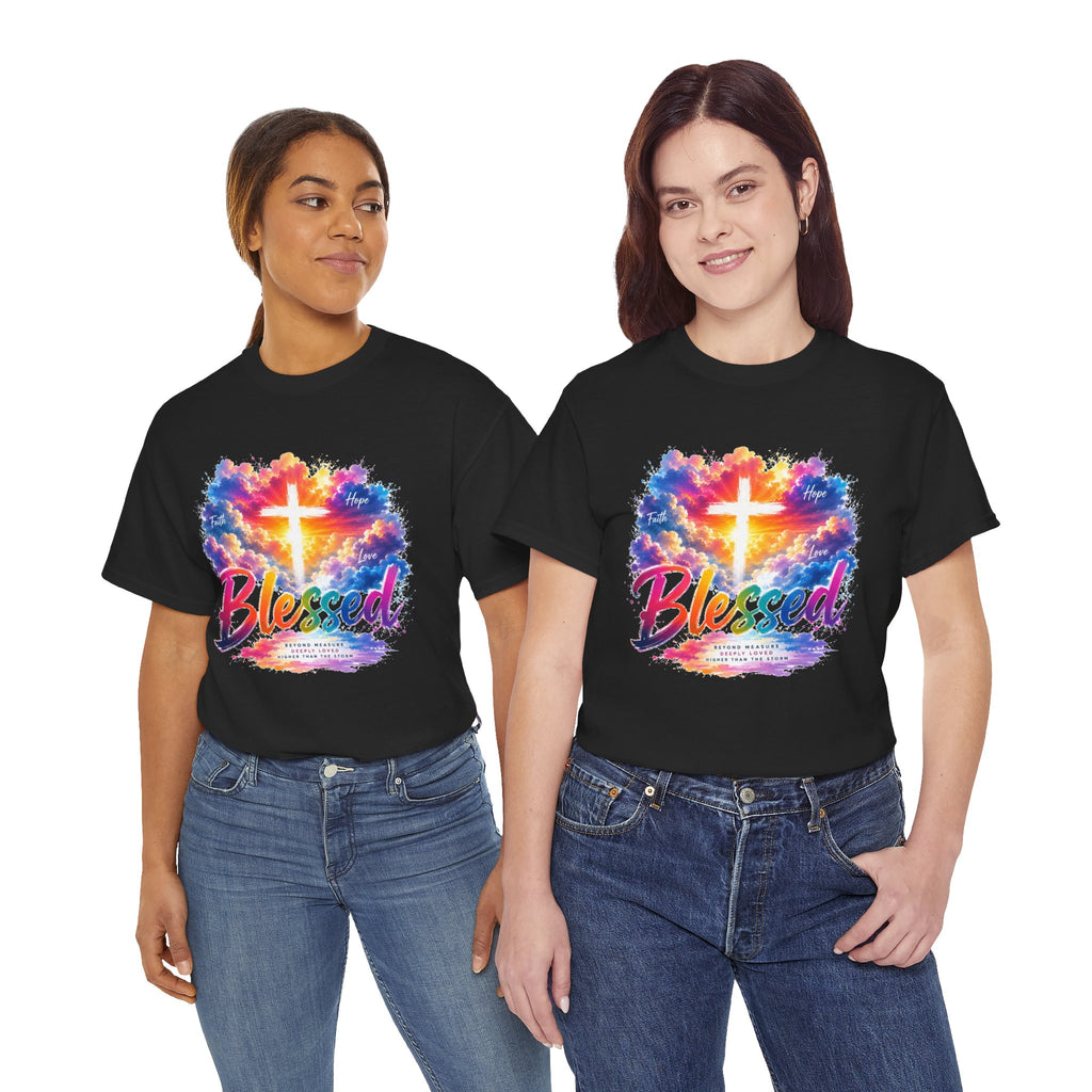 Blessed Christian T-Shirt, Colorful Cross Shirt, Faith Graphic Tee, Jesus Lover Gift, Religious Unisex Shirt