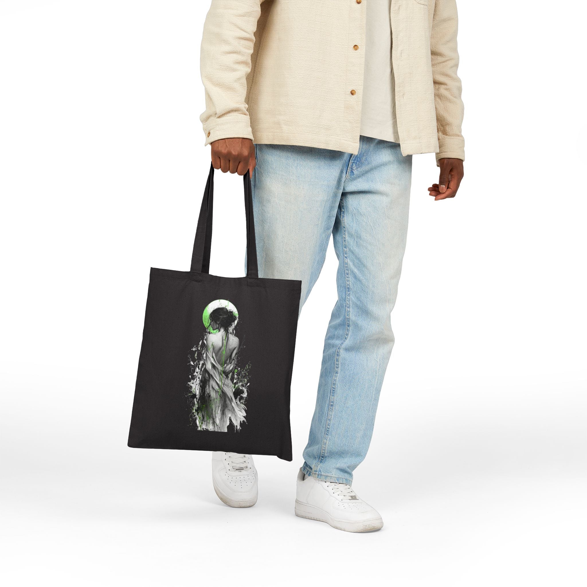 Canvas Tote Bag - Green Moon Muse Illustration