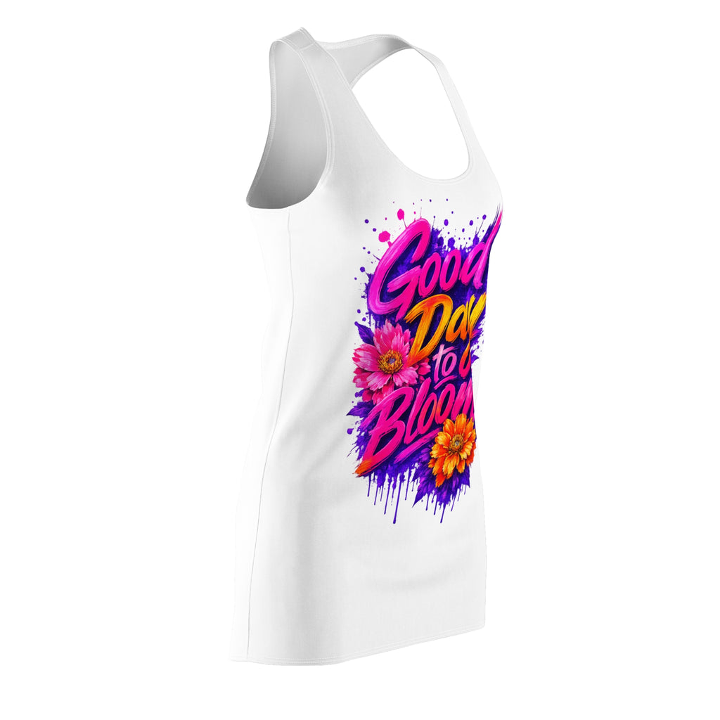 Good Day to Bloom Racerback Dress | Floral Graphic Summer Dress | Women's Beach Vacation Dress | Colorful Flower Print Dress