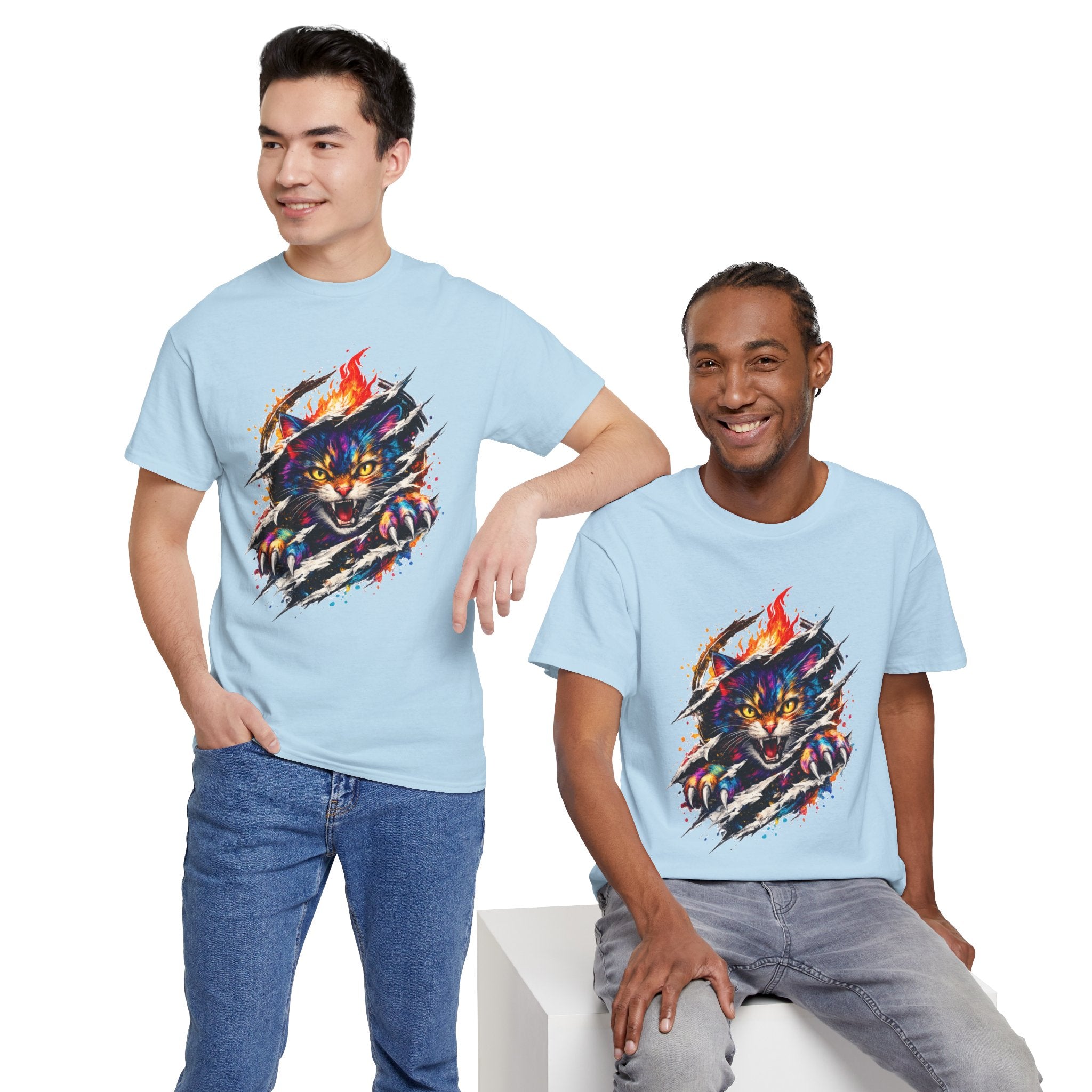 Colorful Angry Cat Rip Through Graphic Tee | Neon Cat T-Shirt | Unisex Streetwear Shirt | Fierce Cat Art | Gift for Cat Lovers