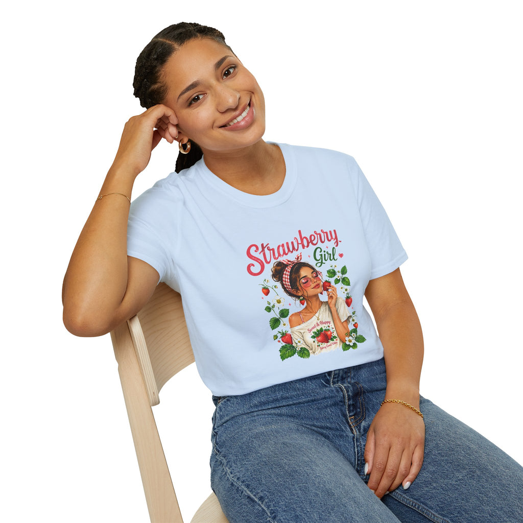 Strawberry Girl T-Shirt, Cute Strawberry Graphic Tee, Retro Fruit Shirt, Summer Women's T-Shirt