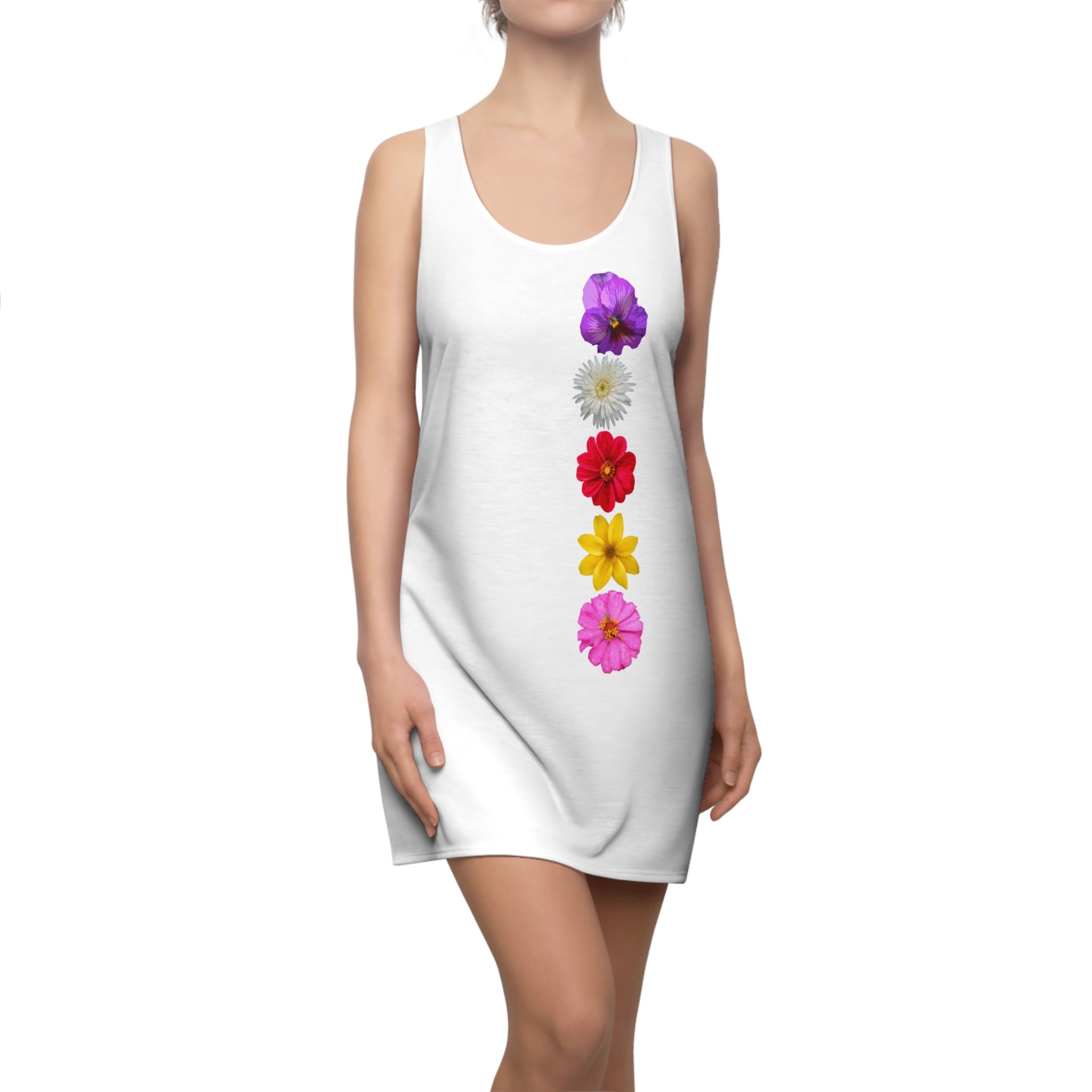 Floral Vertical Daisy Racerback Dress — Colorful Spring Flower Print