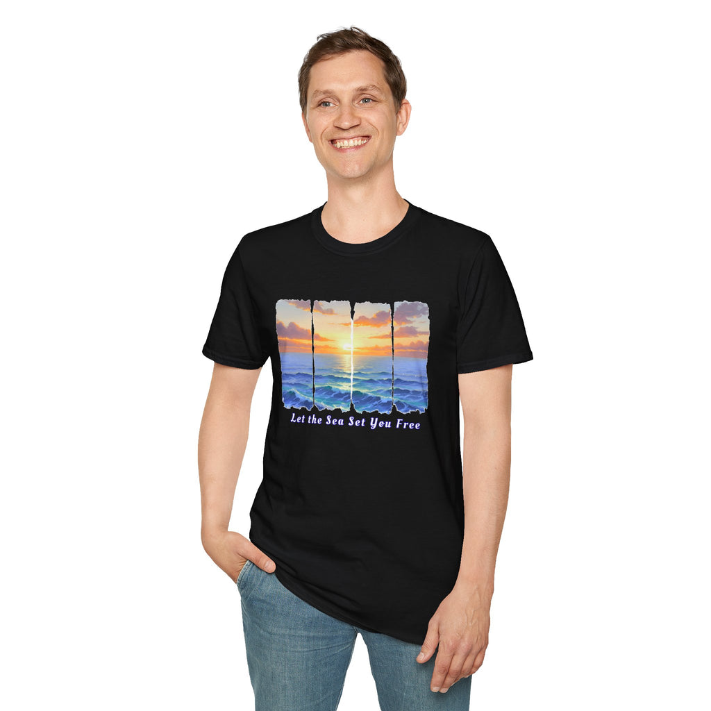 Sunset Ocean Wave T-Shirt, Let the Sea Set You Free Tee, Beach Lover Shirt