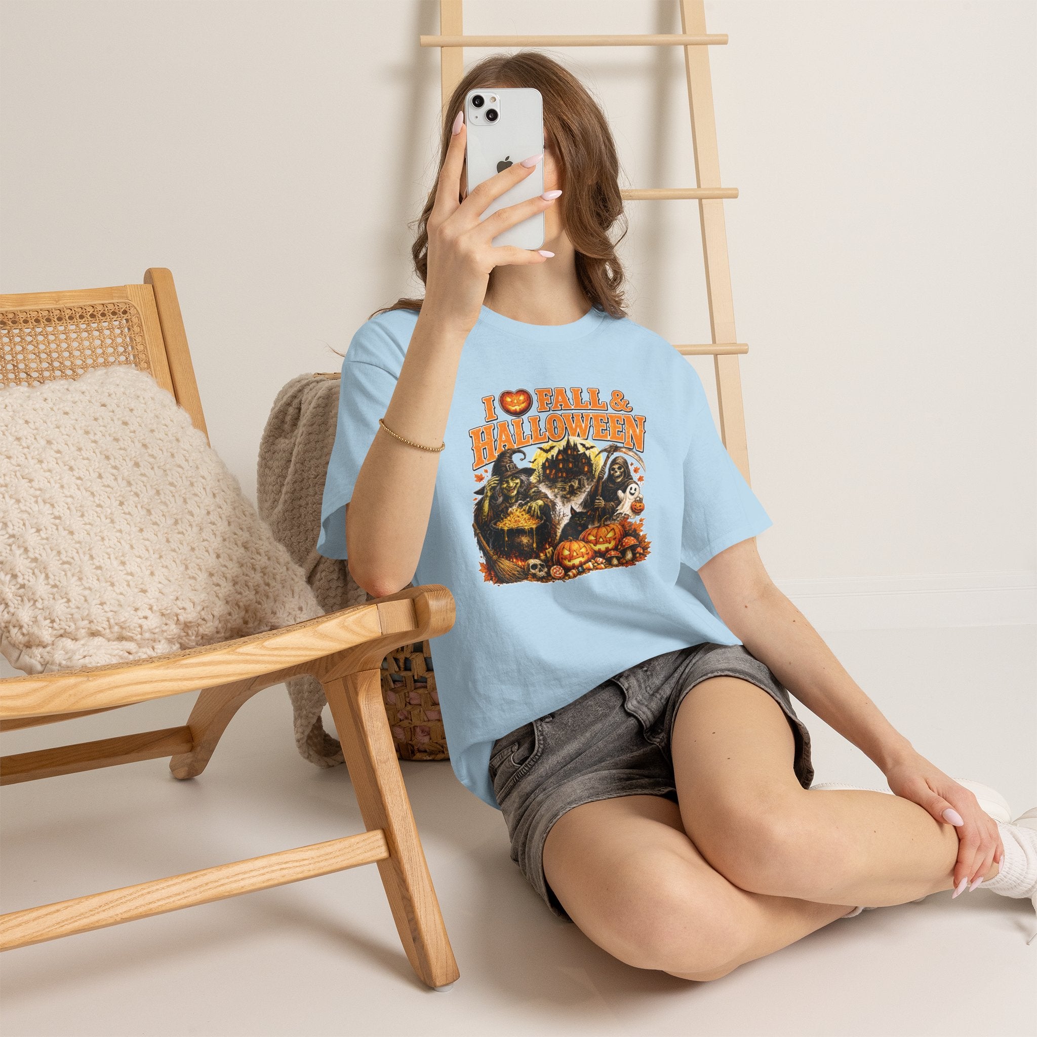I Love Fall & Halloween T-Shirt | Vintage Halloween Shirt | Spooky Pumpkin Witch Tee | Cute Fall Graphic Tee | Autumn Lover Gift
