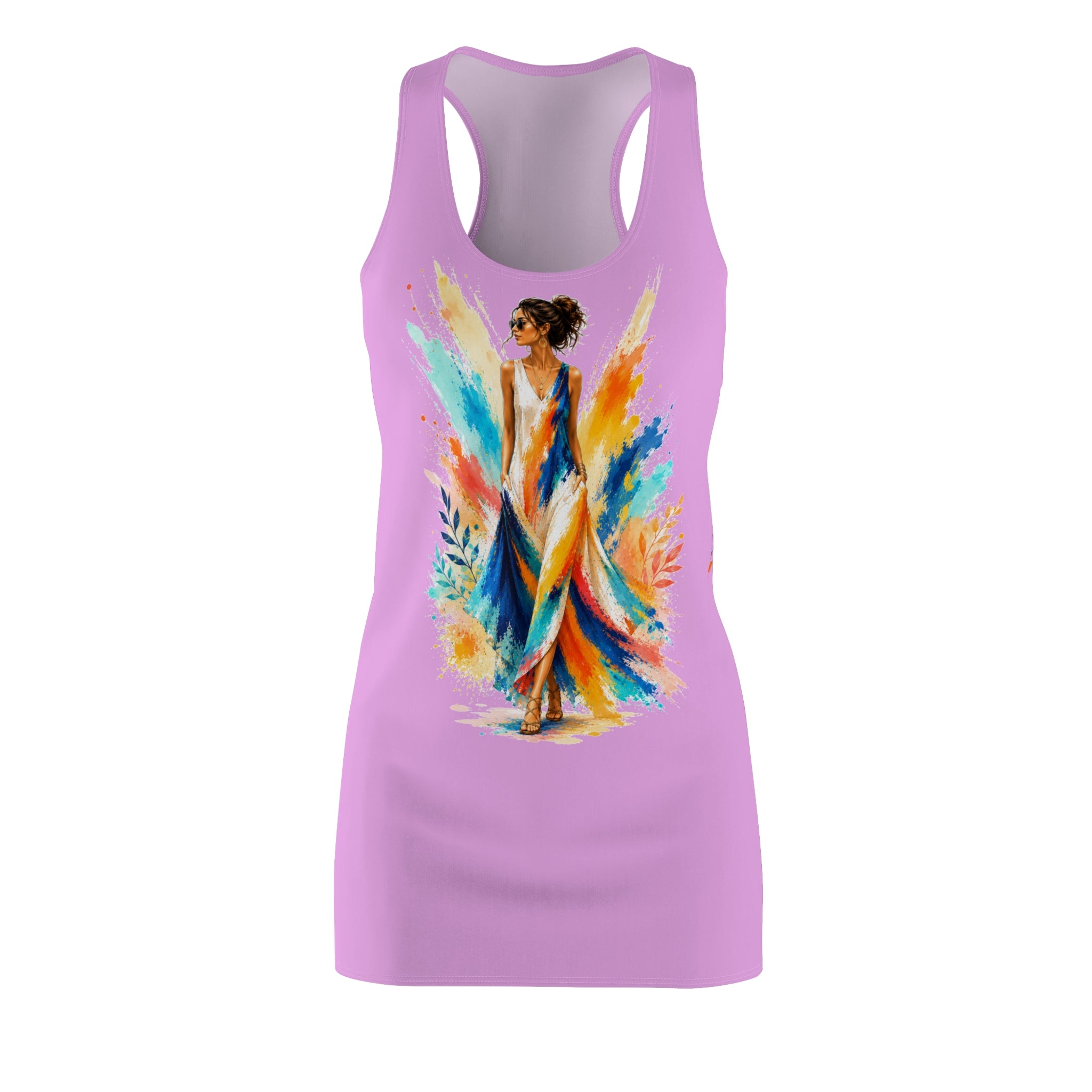 Colorful Watercolor Woman Racerback Dress, Artistic Tank Dress, Abstract Art Dress, Vibrant Summer Dress, Sleeveless Casual Dress, Gift for Her