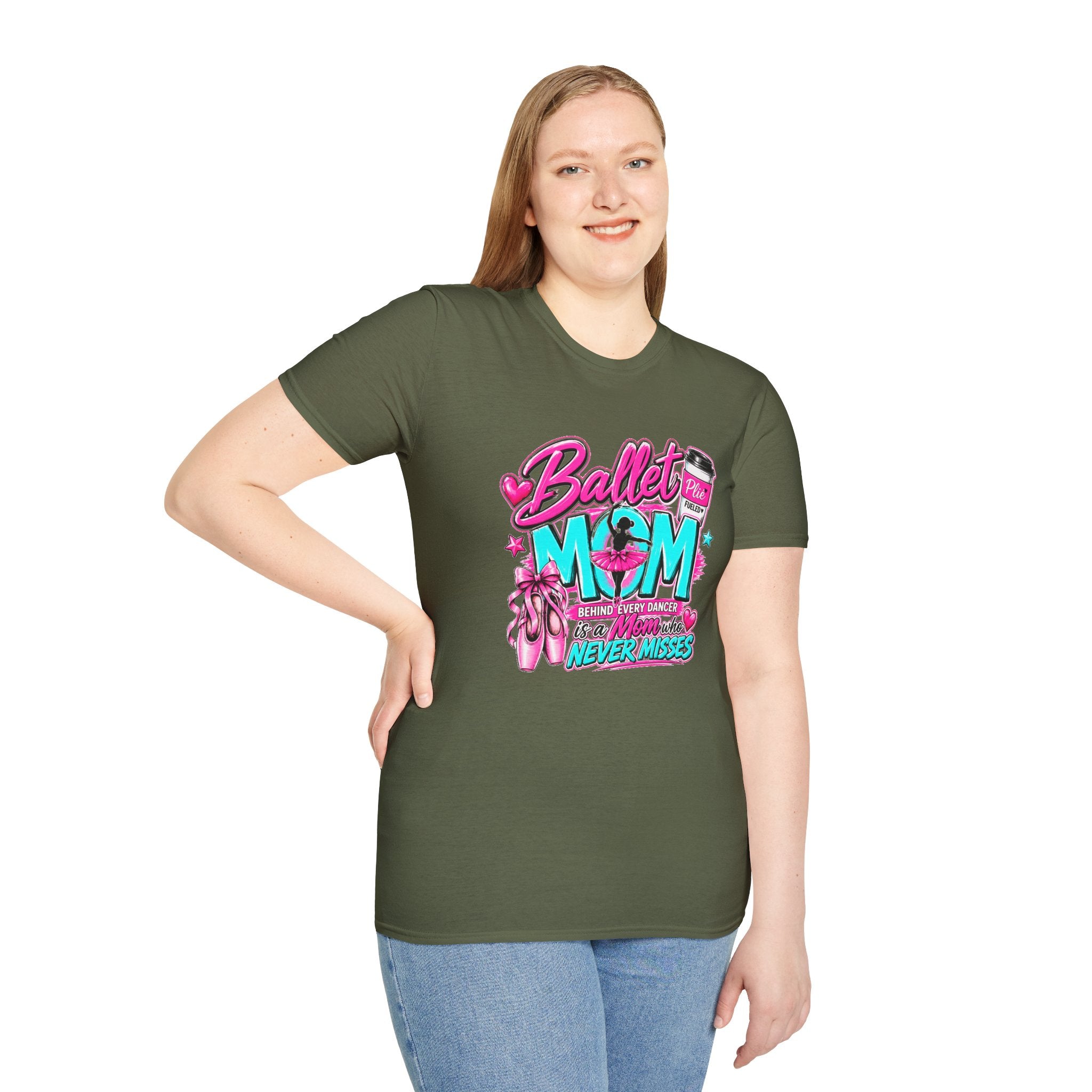 Ballet Mom T-Shirt — "Being Every Dancer's Mom" Pink Ballet Shoes & Coffee Design