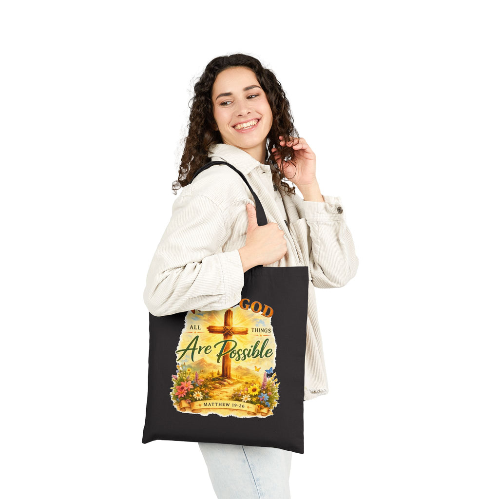 Christian Tote Bag – With God All Things Are Possible | Matthew 19:26 Faith Tote Bag | Religious Gift for Women