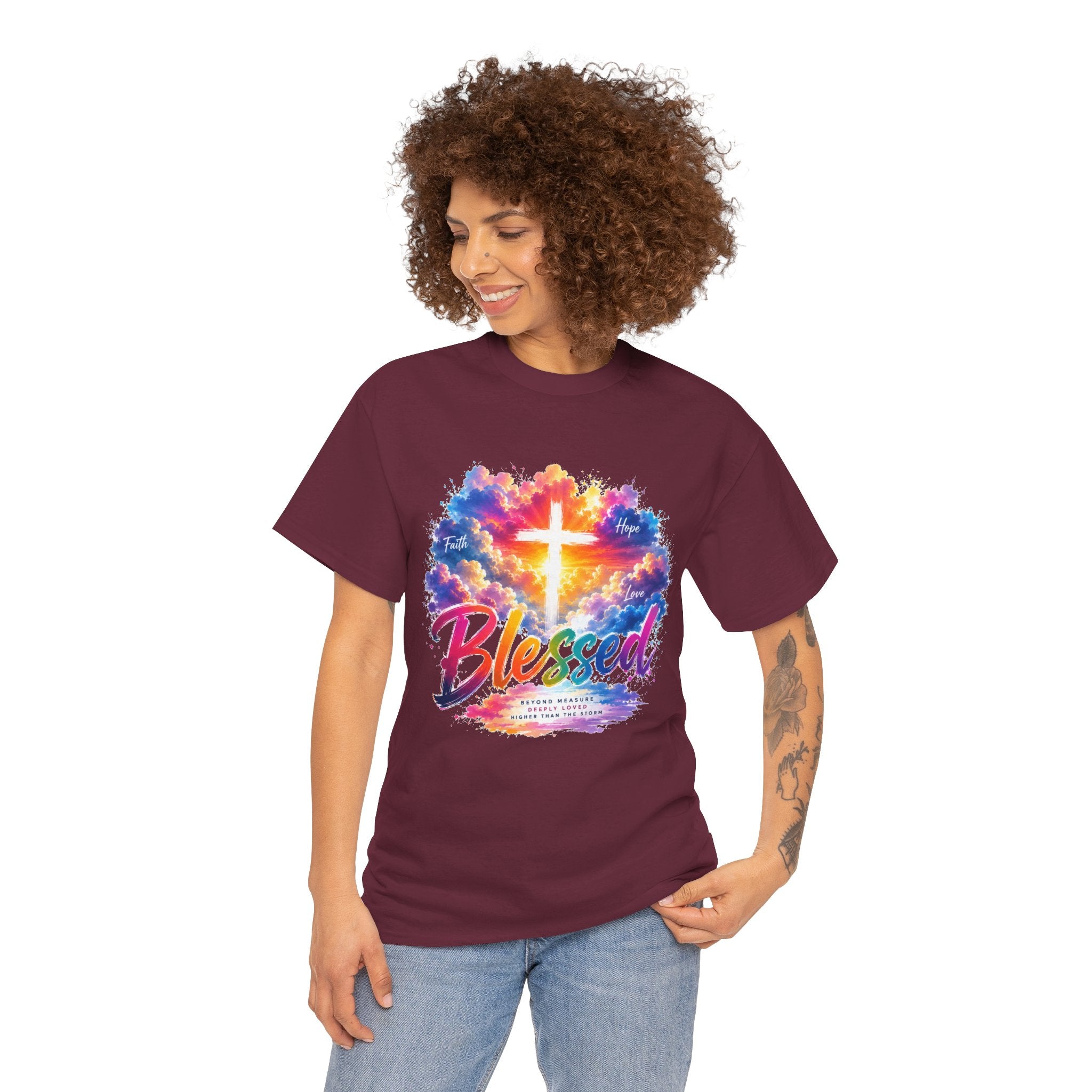 Blessed Christian T-Shirt, Colorful Cross Shirt, Faith Graphic Tee, Jesus Lover Gift, Religious Unisex Shirt