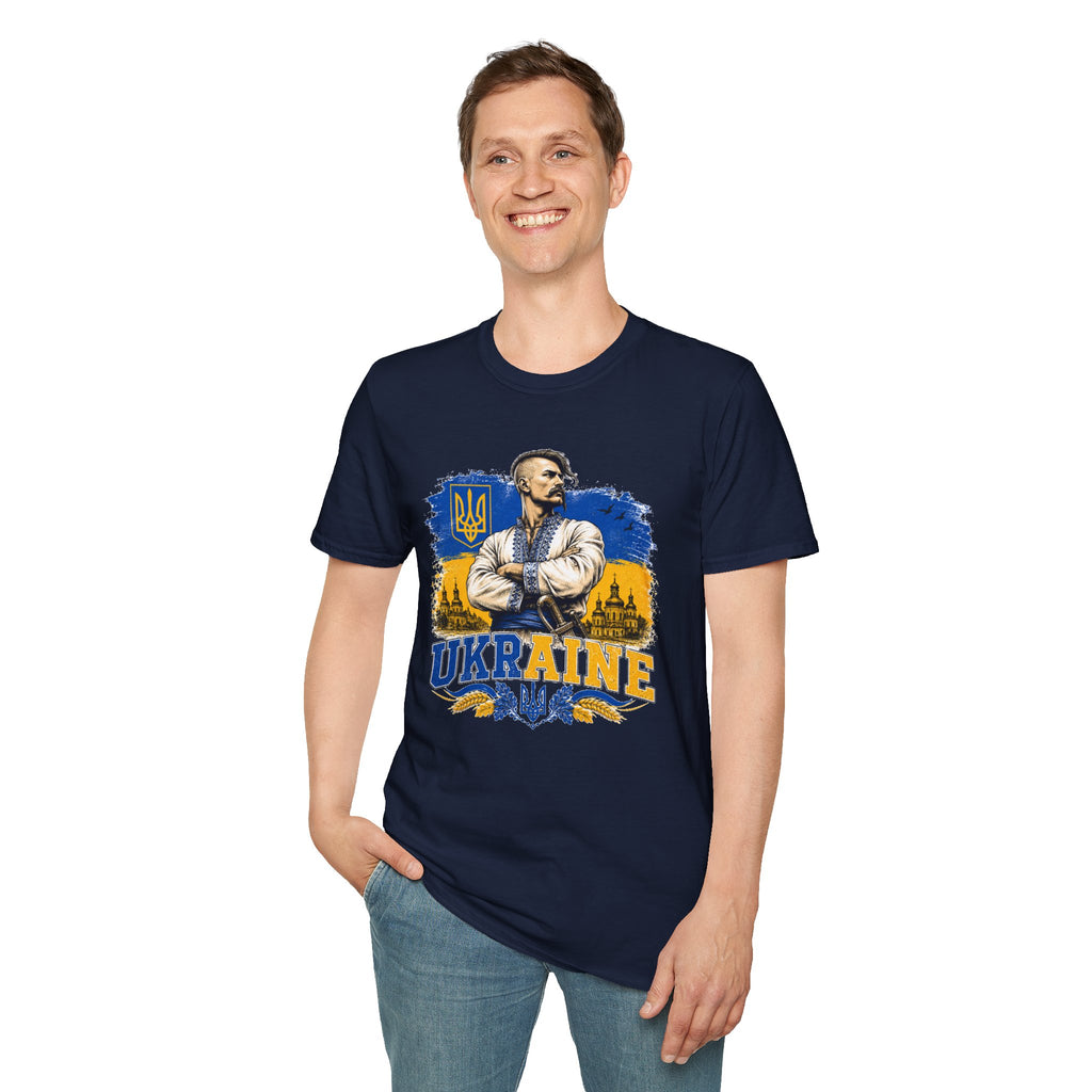 T-Shirt — Ukraine Cossack Patriotic Tee with Tryzub Crest