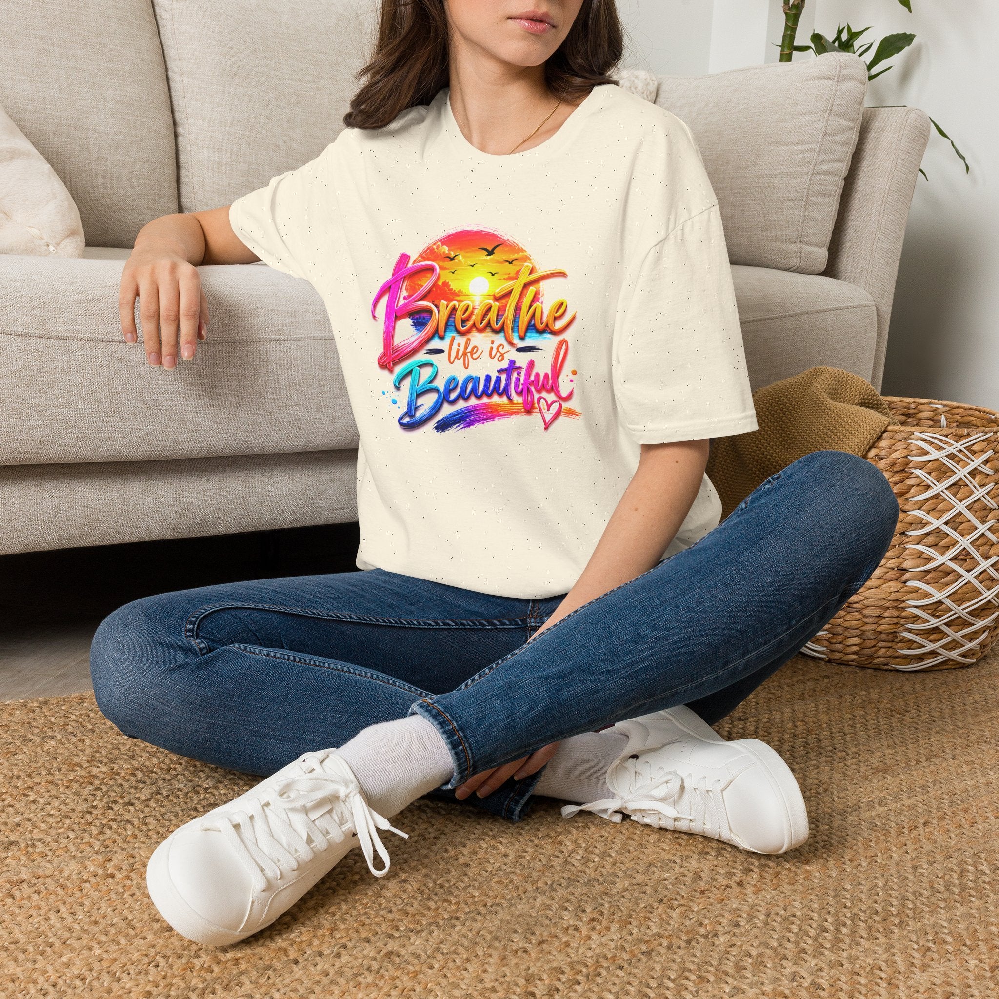 T-Shirt — "Breathe Life Is Beautiful" Sunset Graphic Tee