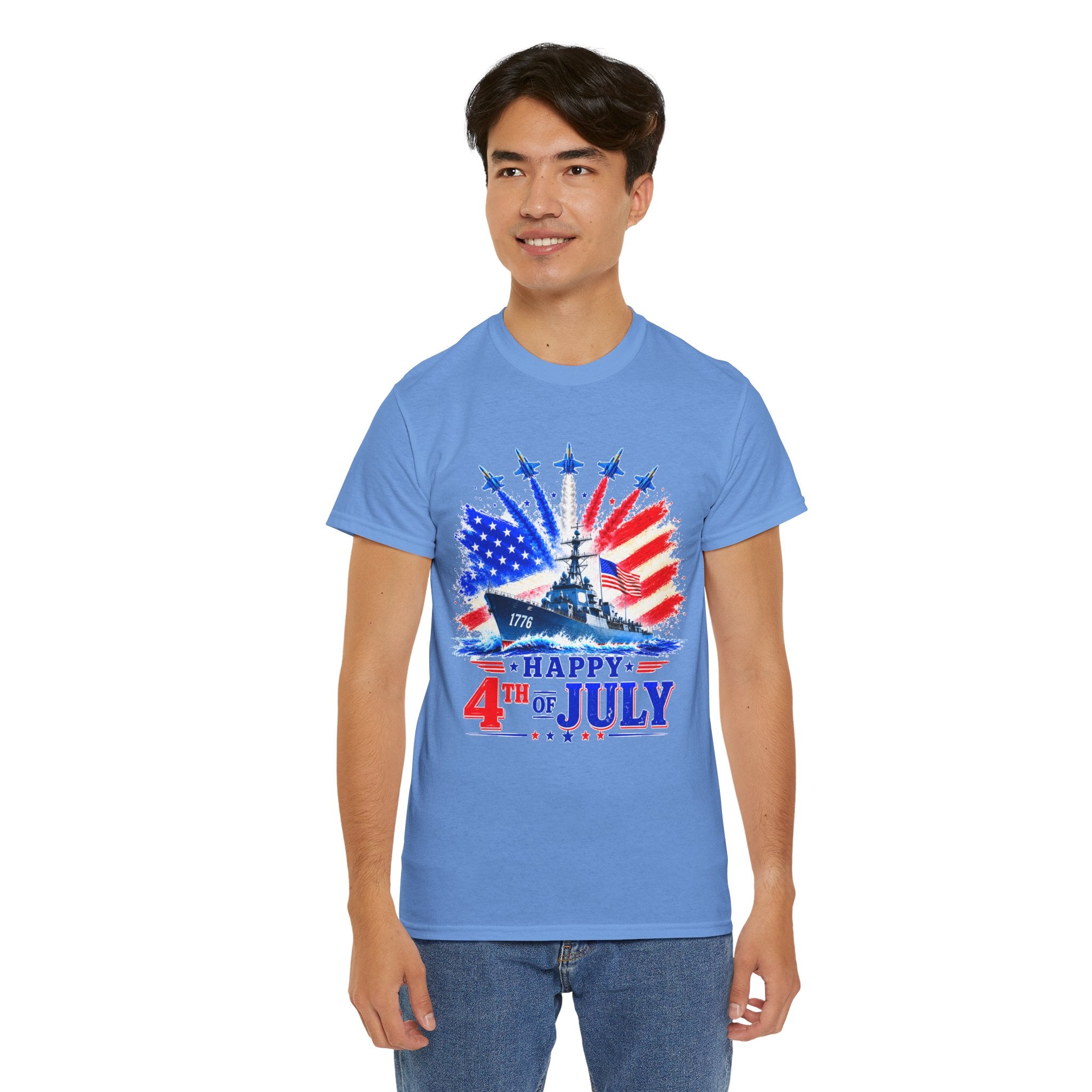 Happy 4th of July Shirt, Patriotic USA Flag Tee, American Eagle & Navy Ship Shirt, Independence Day T-Shirt, Military Pride Gift