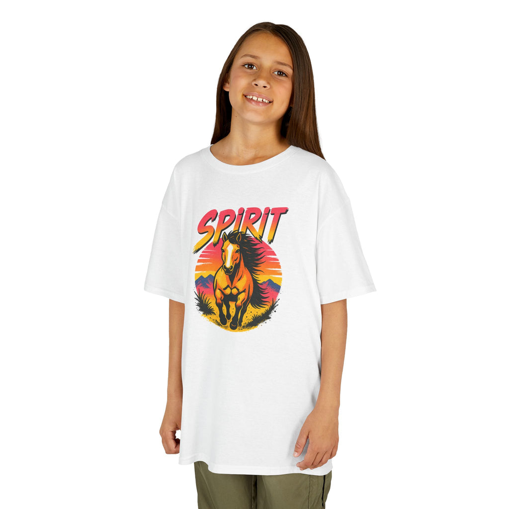 Spirit Horse Kids T‑Shirt — Retro Sunset Wild Horse Graphic Tee
