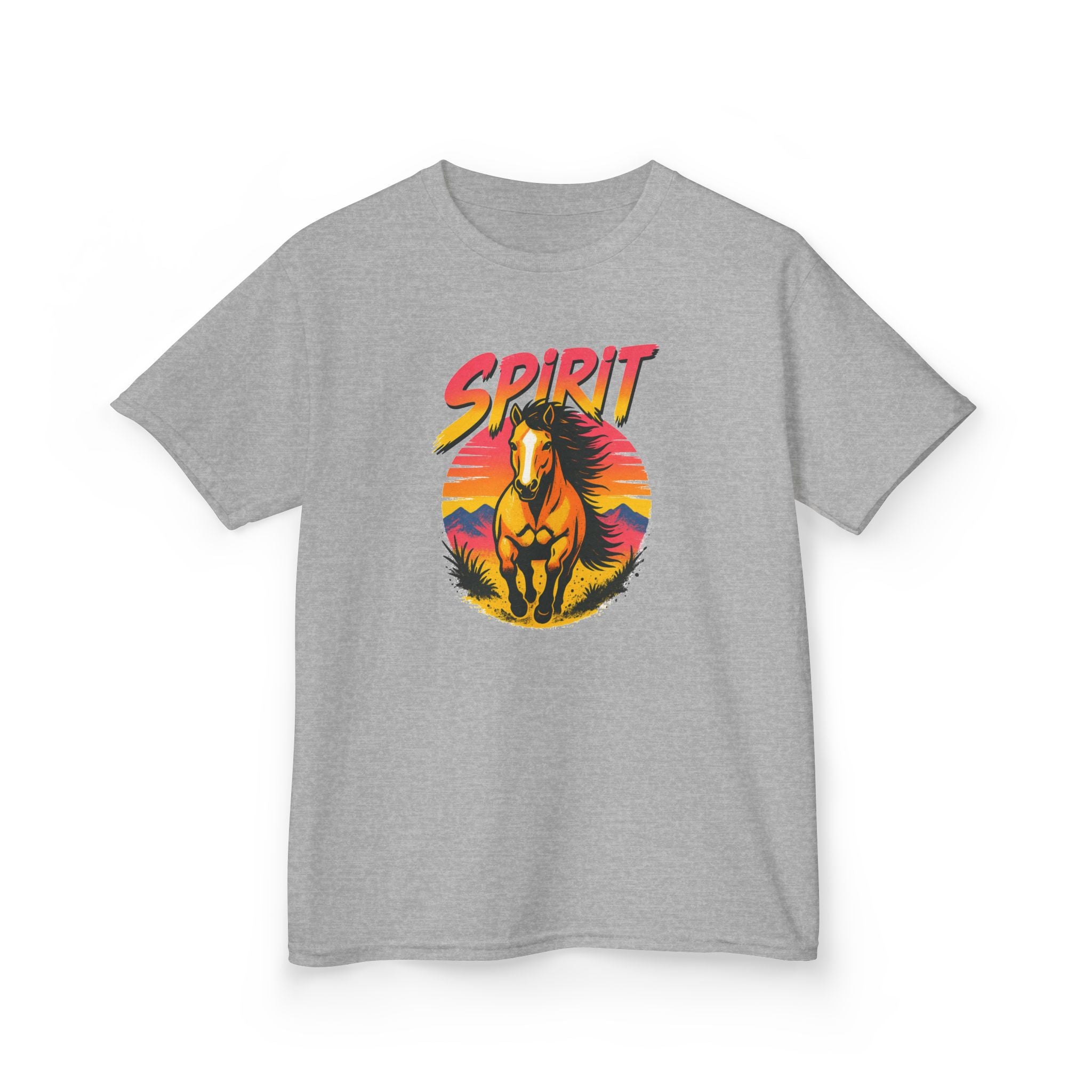 Spirit Horse Kids T‑Shirt — Retro Sunset Wild Horse Graphic Tee