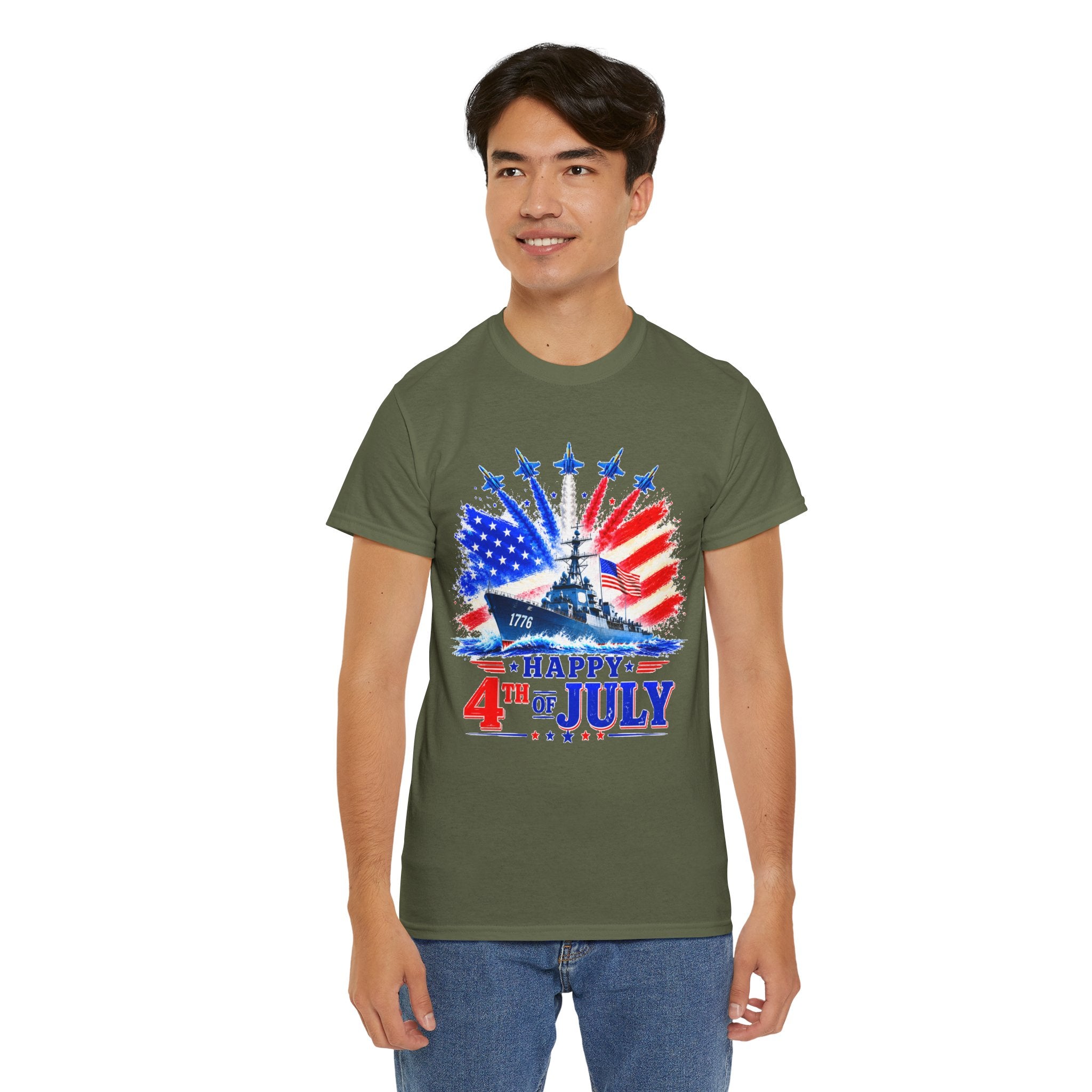 Happy 4th of July Shirt, Patriotic USA Flag Tee, American Eagle & Navy Ship Shirt, Independence Day T-Shirt, Military Pride Gift