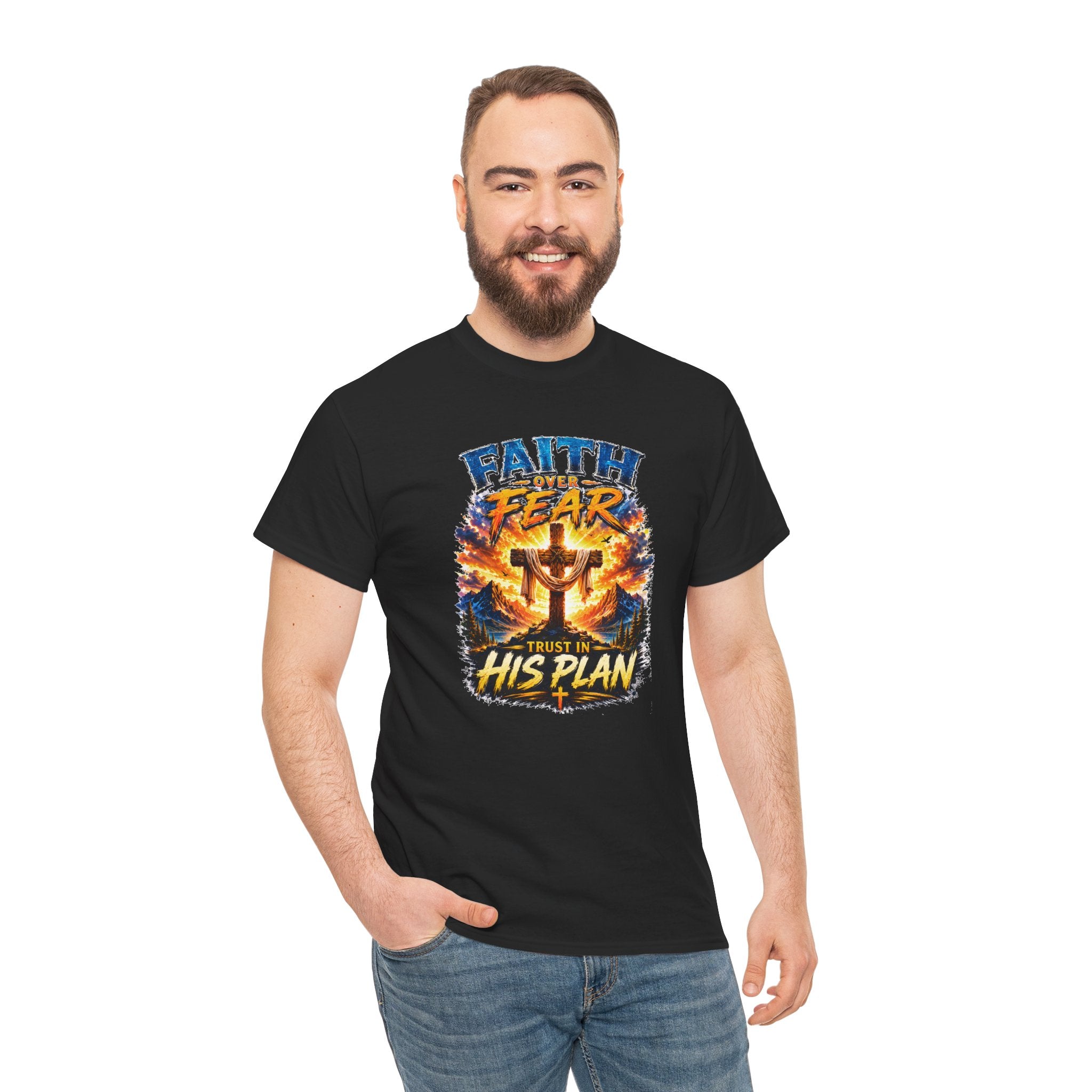 Faith Over Fear Christian T-Shirt | Trust in His Plan Cross Graphic Tee | Religious Unisex Shirt | Christian Gift