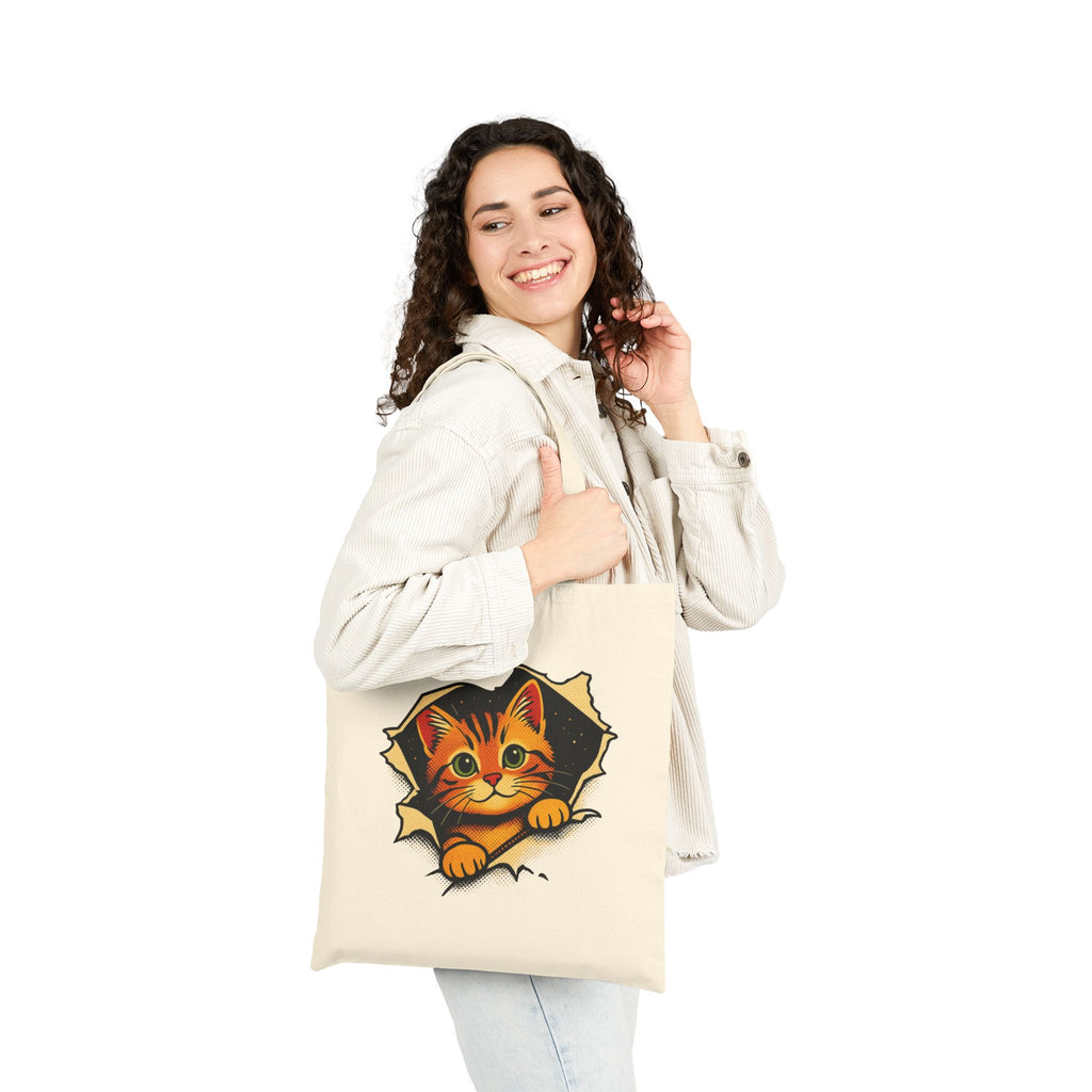 Cat Peeking Tote Bag — Cute Kitten Canvas Grocery & Book Bag